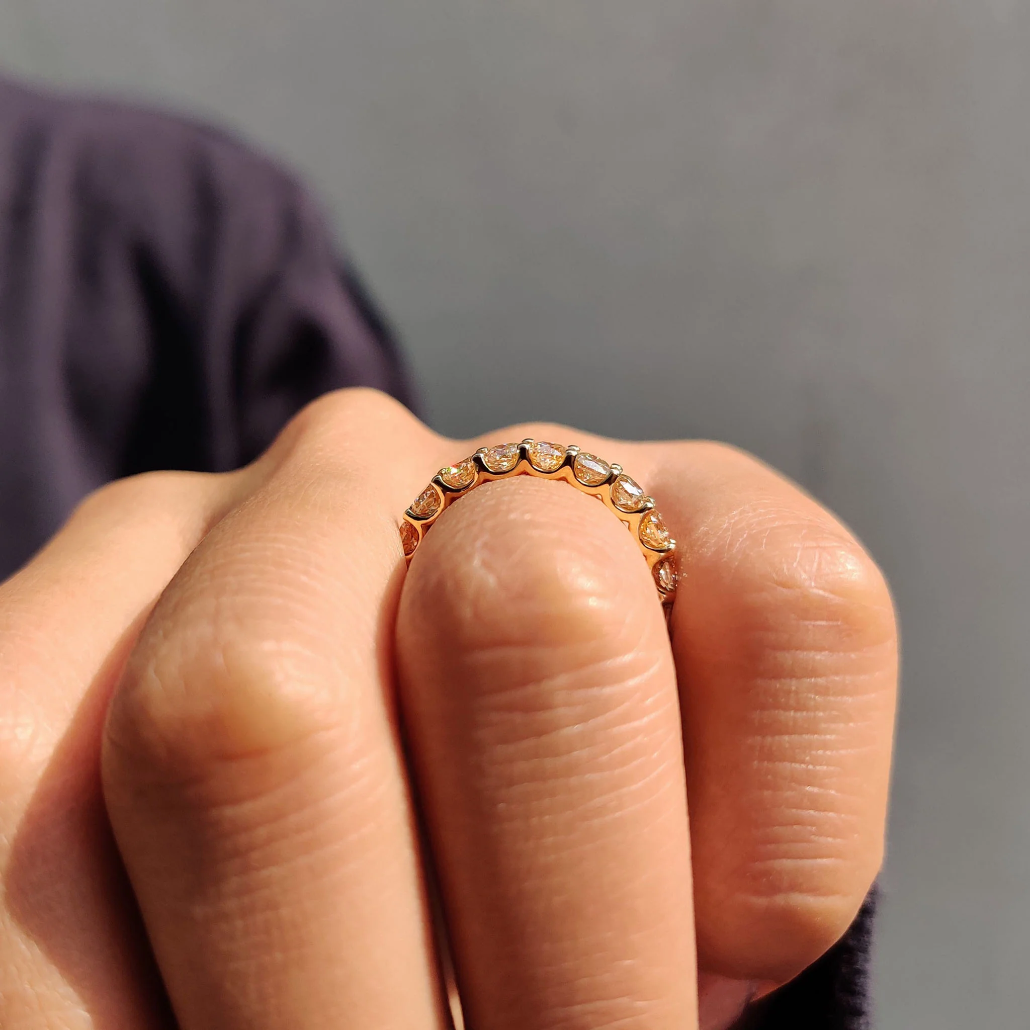 Light Yellow Cushion Cut Trellis Eternity Band - Image 7