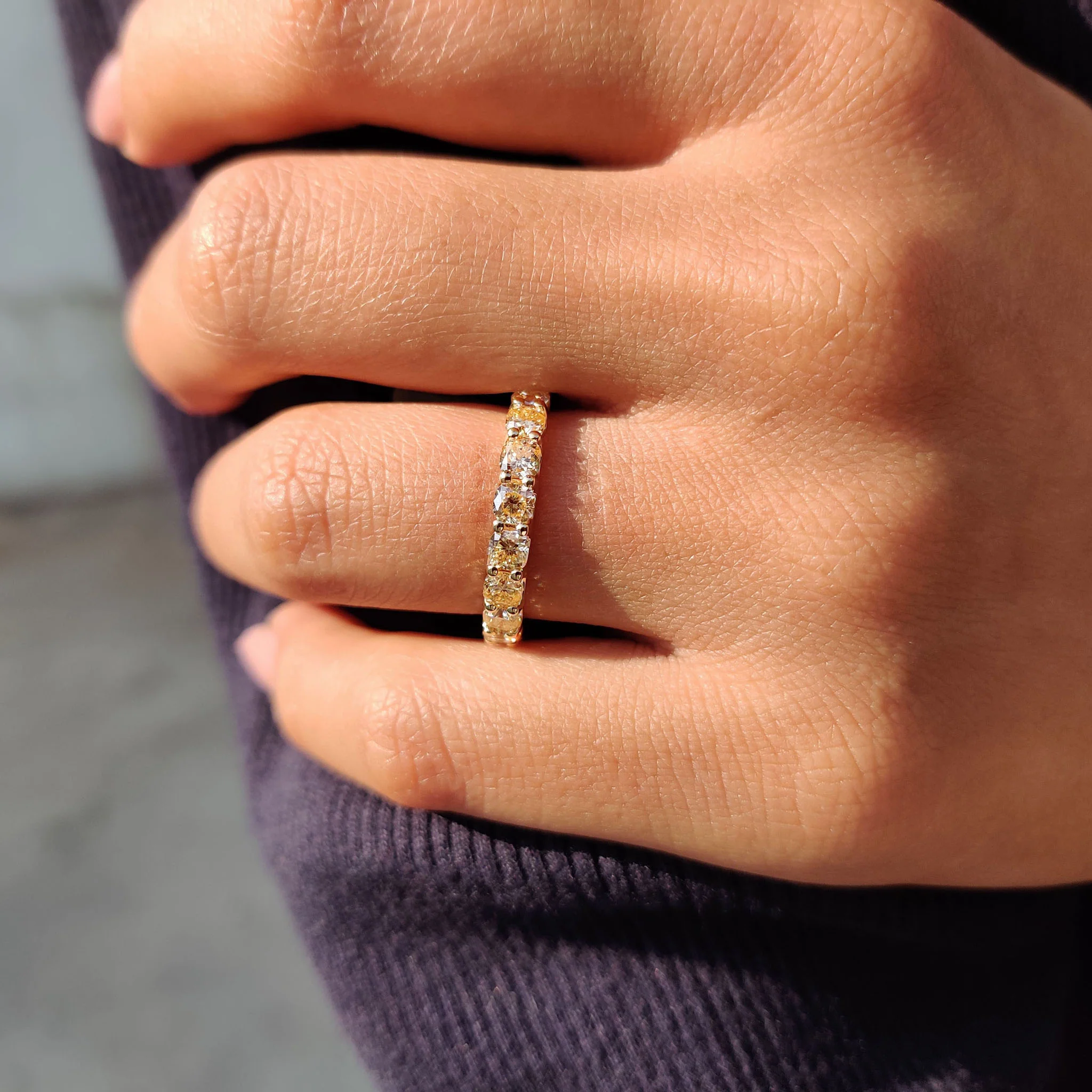 Light Yellow Cushion Cut Trellis Eternity Band - Image 8