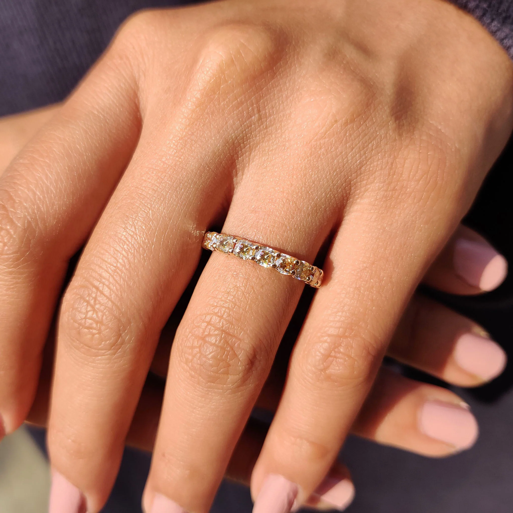 Light Yellow Cushion Cut Trellis Eternity Band - Image 9
