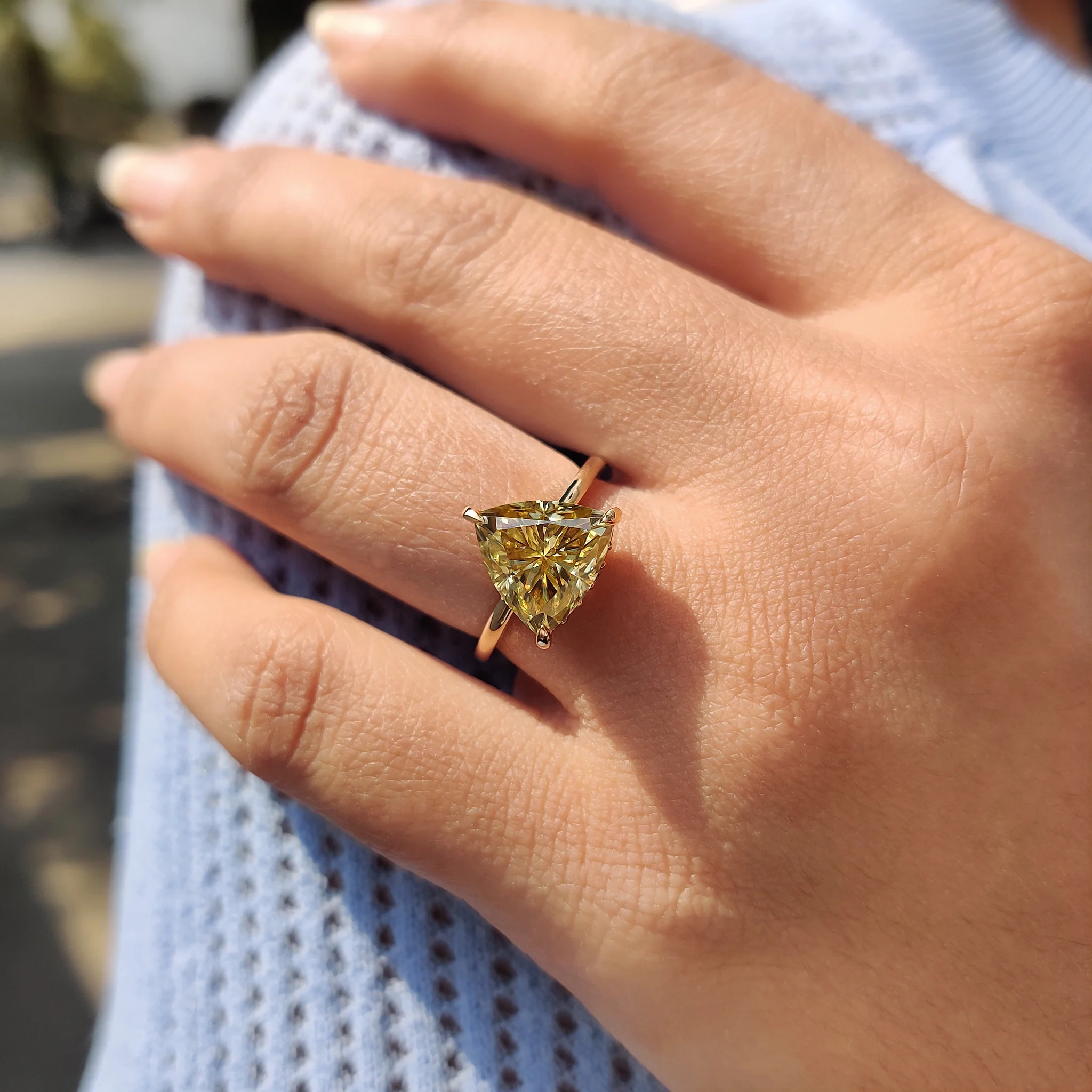 Trillion Cut Engagement Ring With Hidden Halo - Image 5