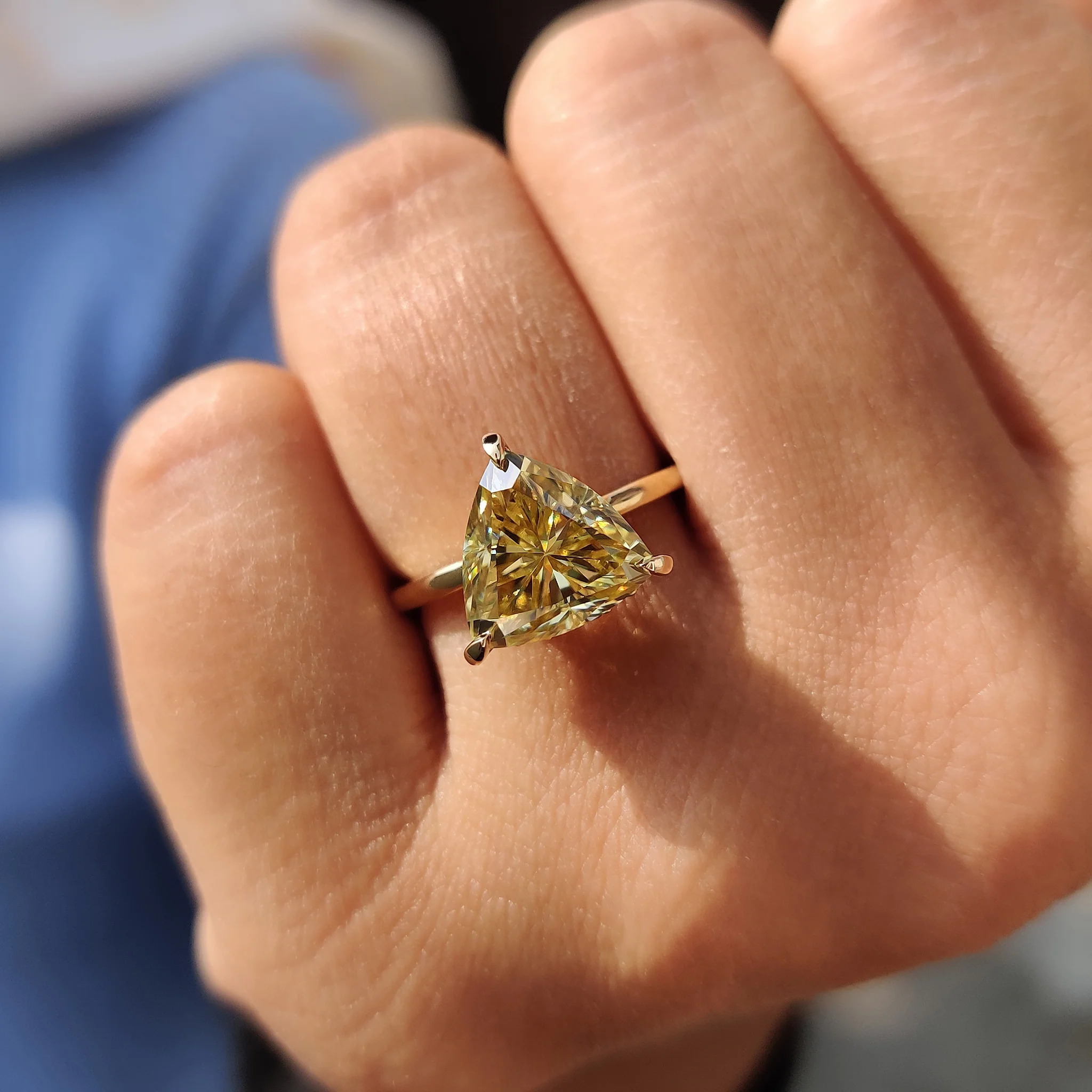 Trillion Cut Engagement Ring With Hidden Halo - Image 7
