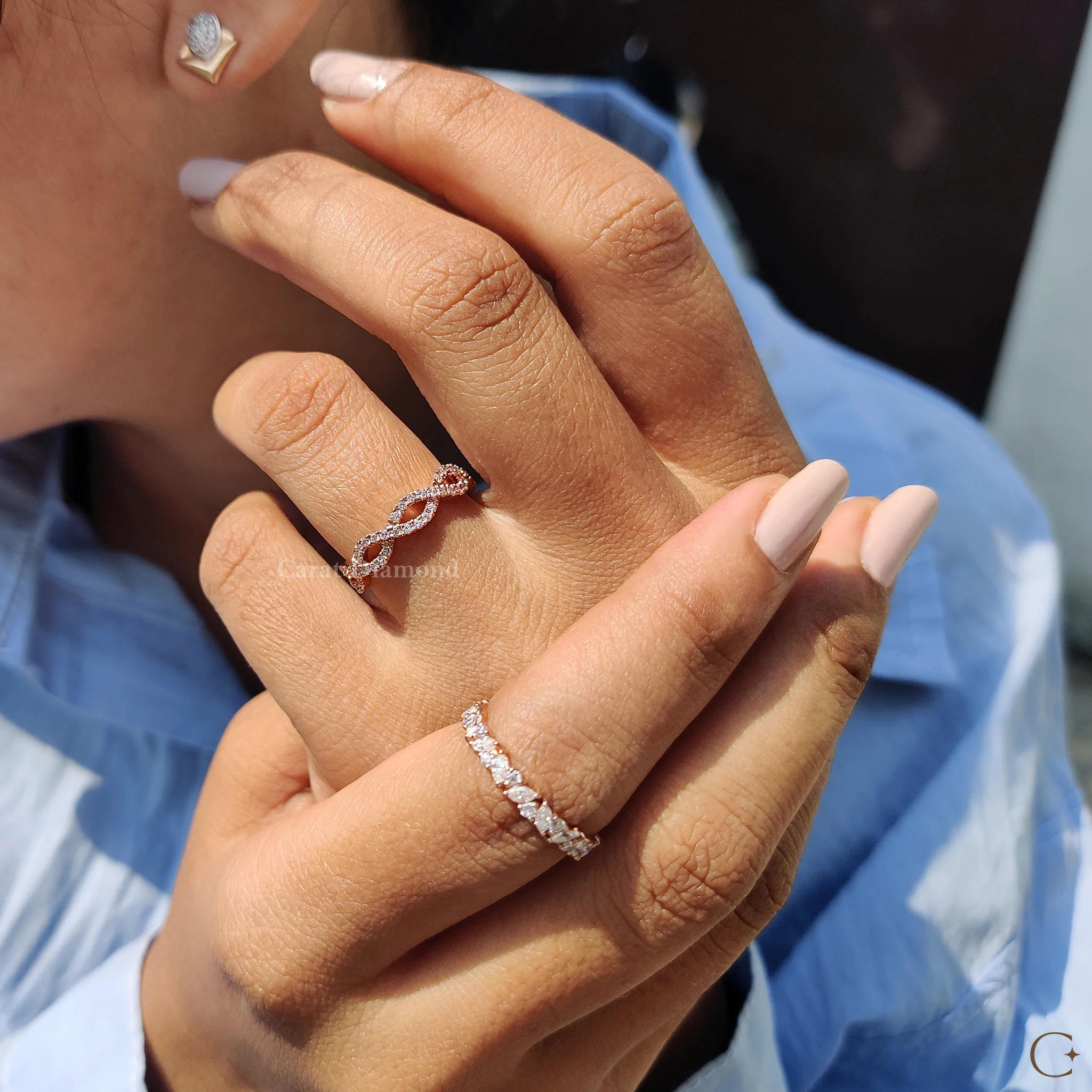 Round Cut Twisted Diamond Wedding Band - Image 7
