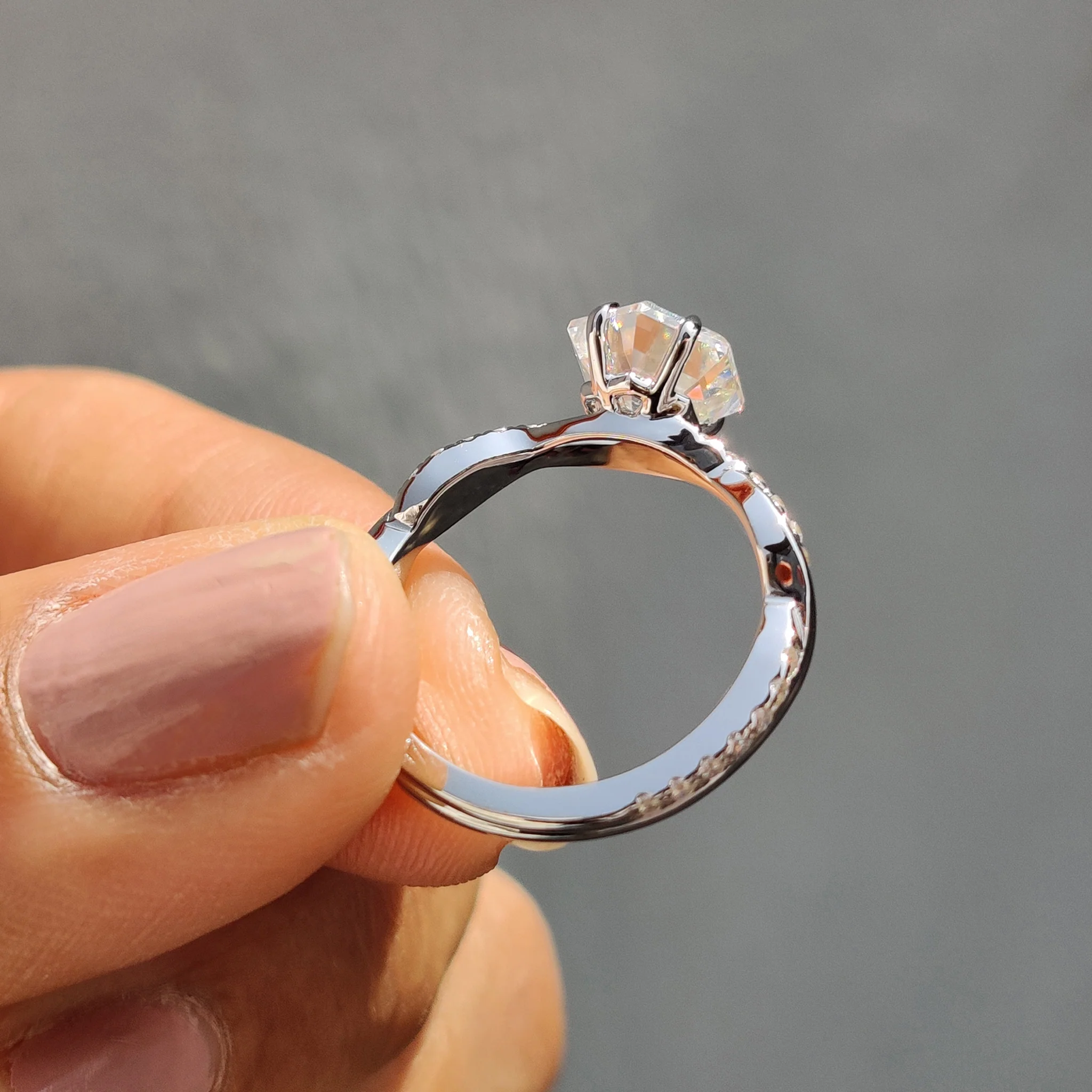 Twisted Pave Hexagon Engagement Ring - Image 4