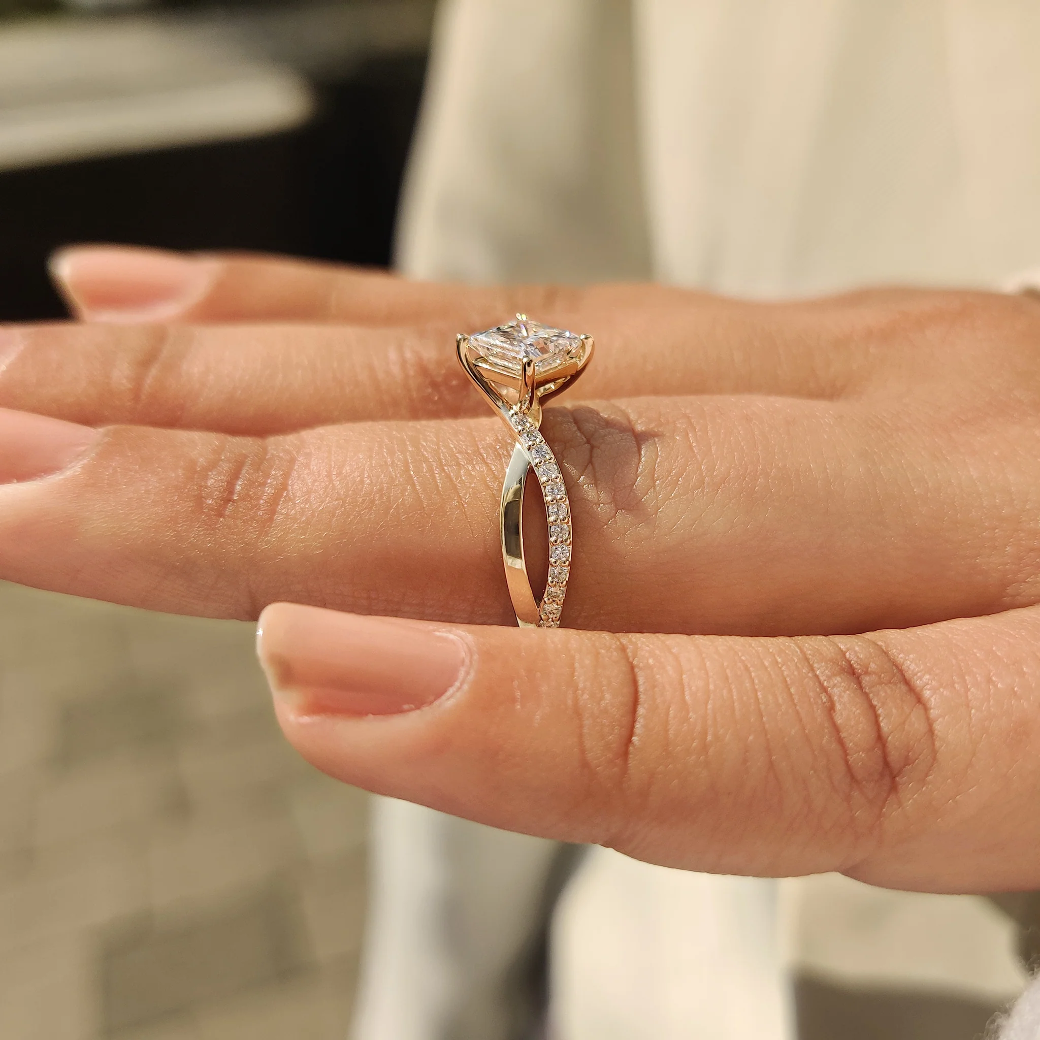 Twisted Pave Princess Cut Diamond Ring With Euro Shank - Image 4