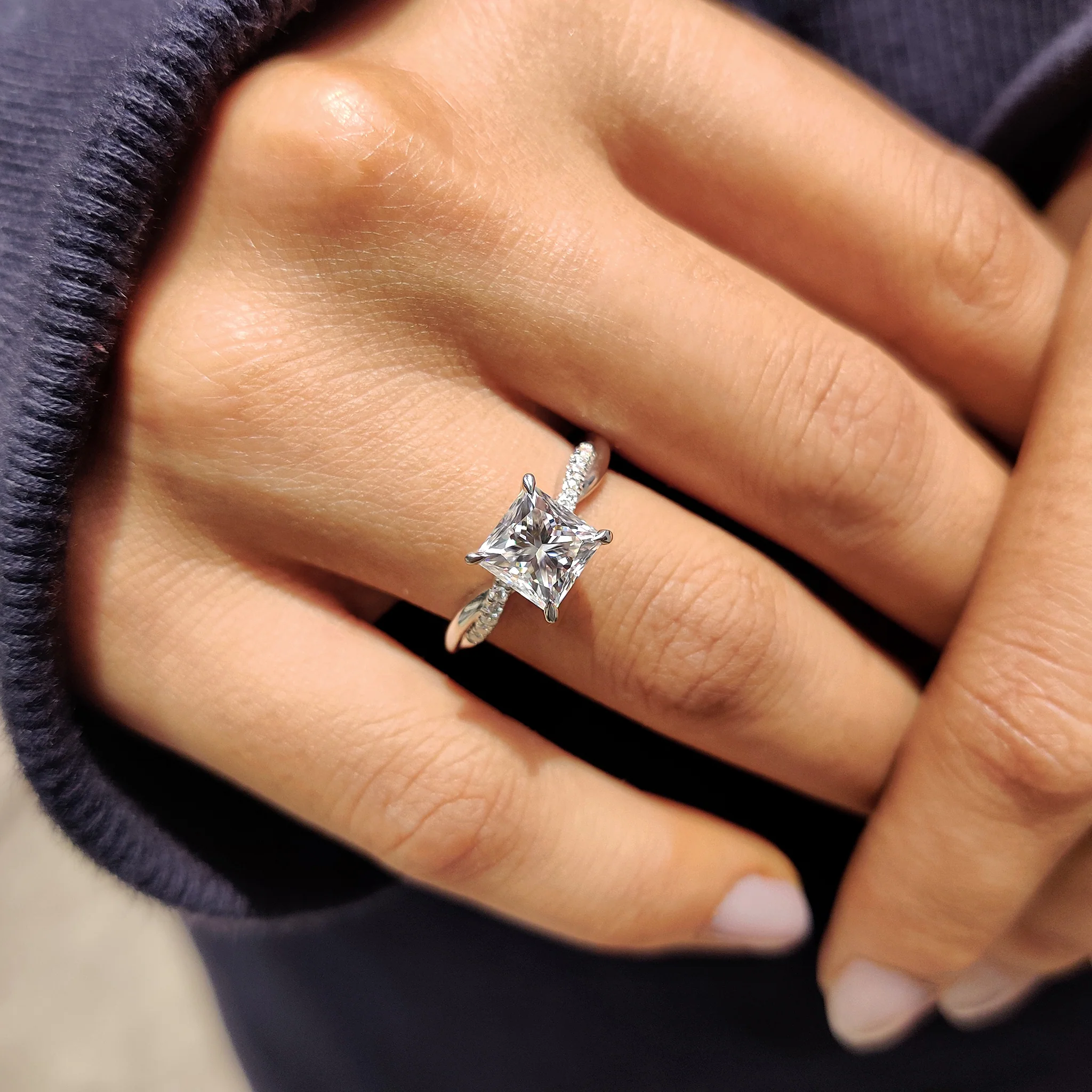 Twisted Pave Princess Cut Moissanite Ring - Image 9