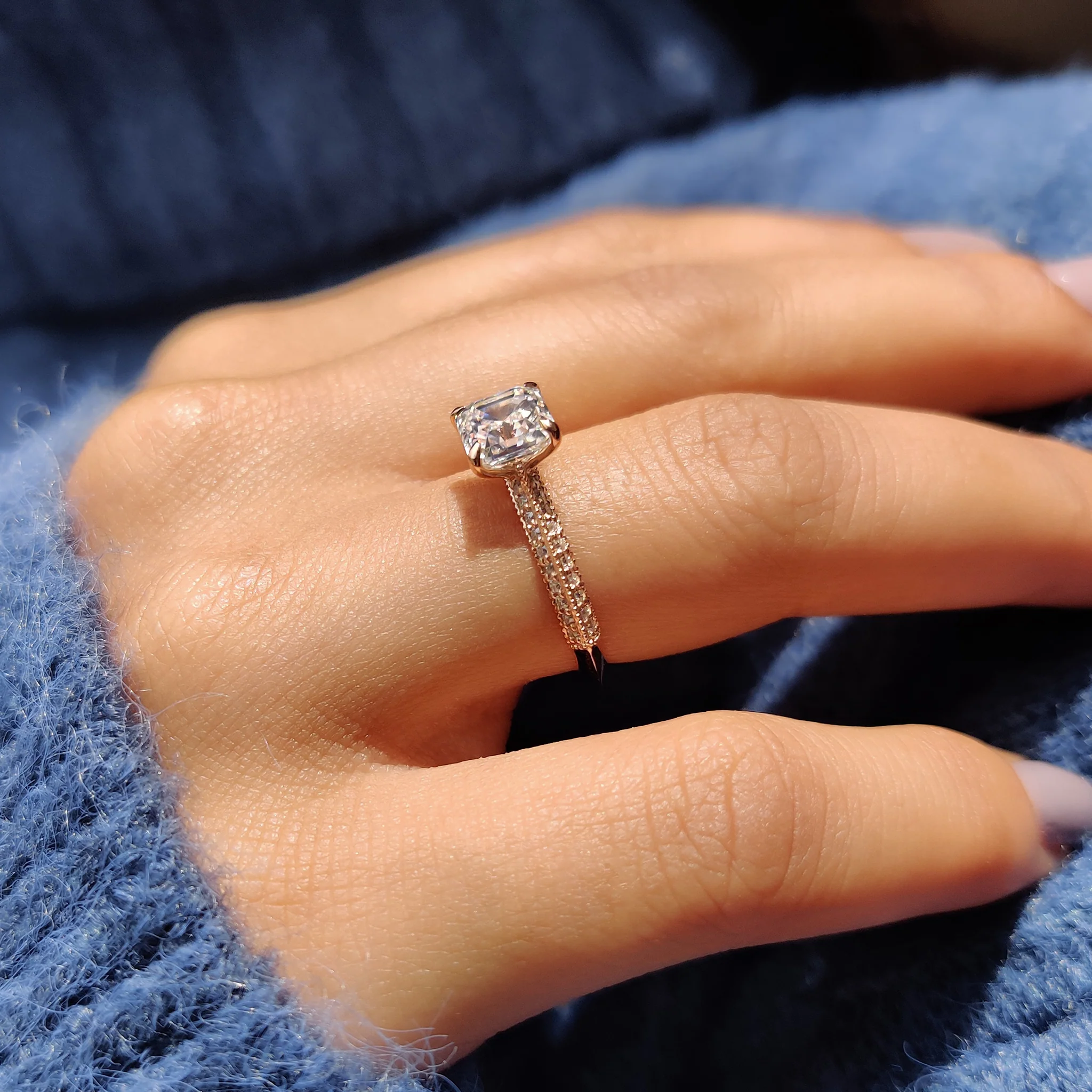 Two Side Pave Asscher Cut Engagement Ring - Image 3