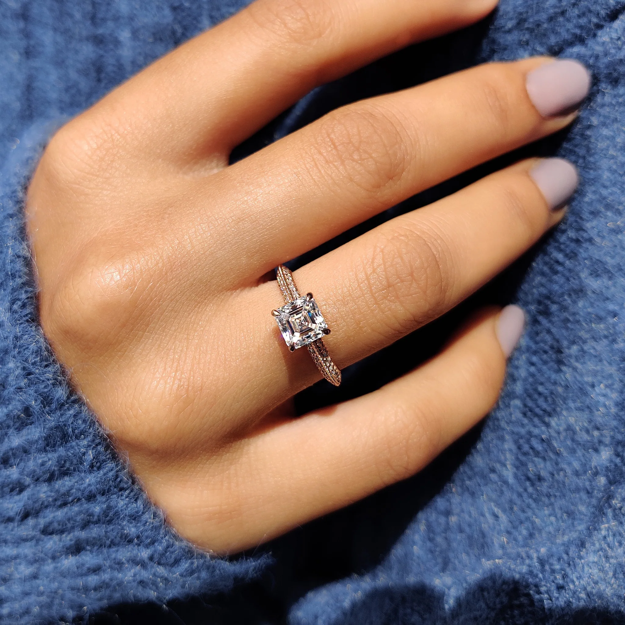 Two Side Pave Asscher Cut Engagement Ring - Image 4