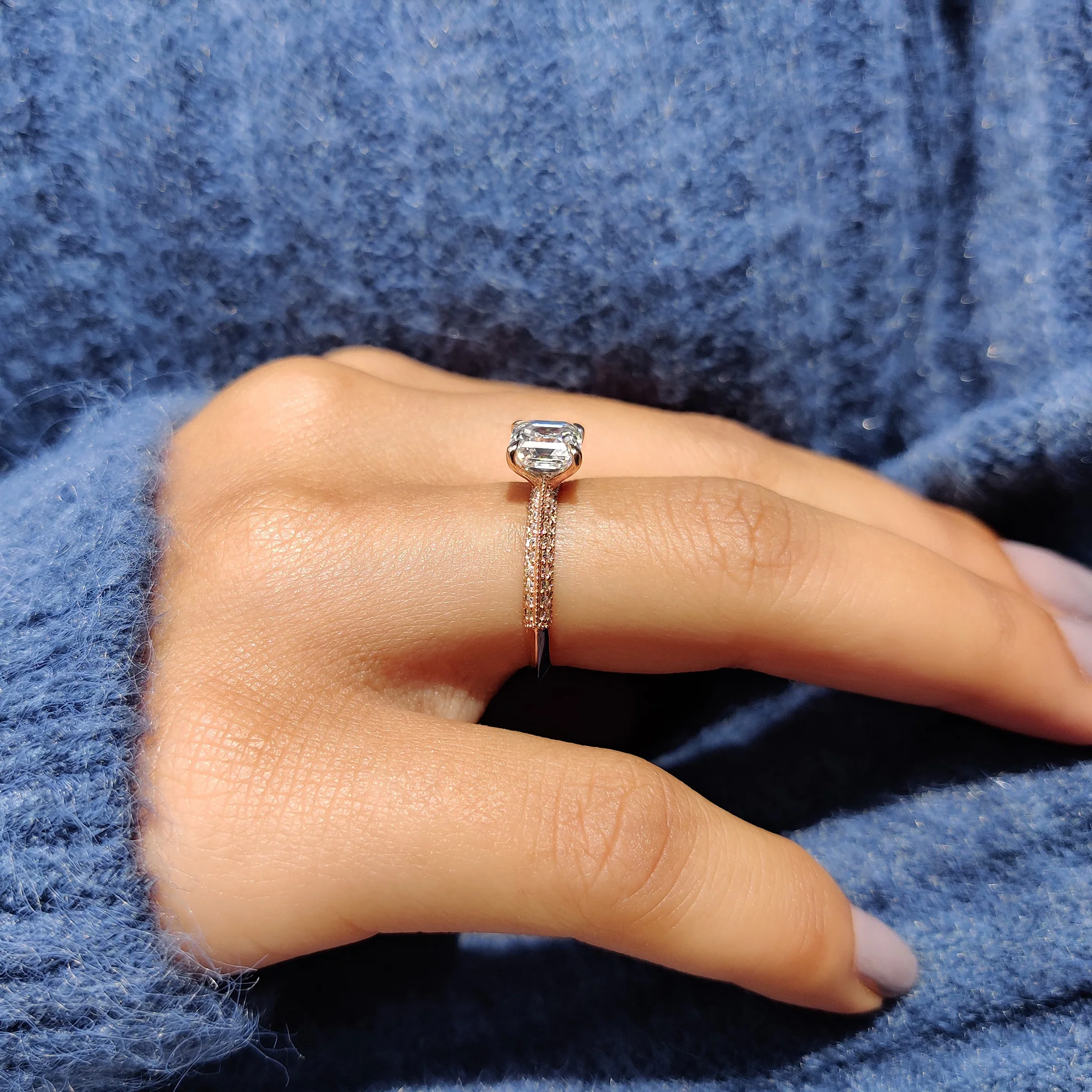 Two Side Pave Asscher Cut Engagement Ring - Image 5