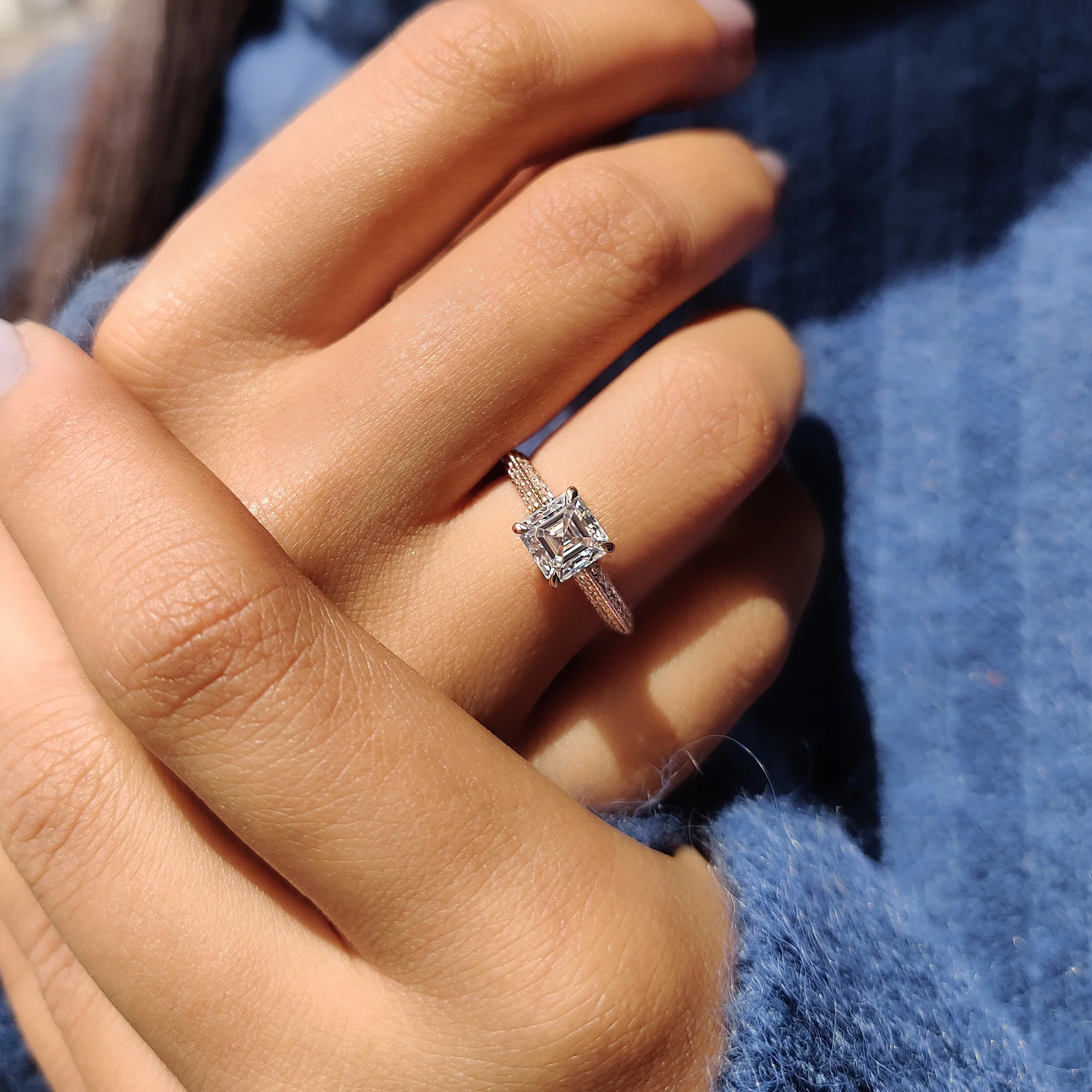 Two Side Pave Asscher Cut Engagement Ring - Image 8