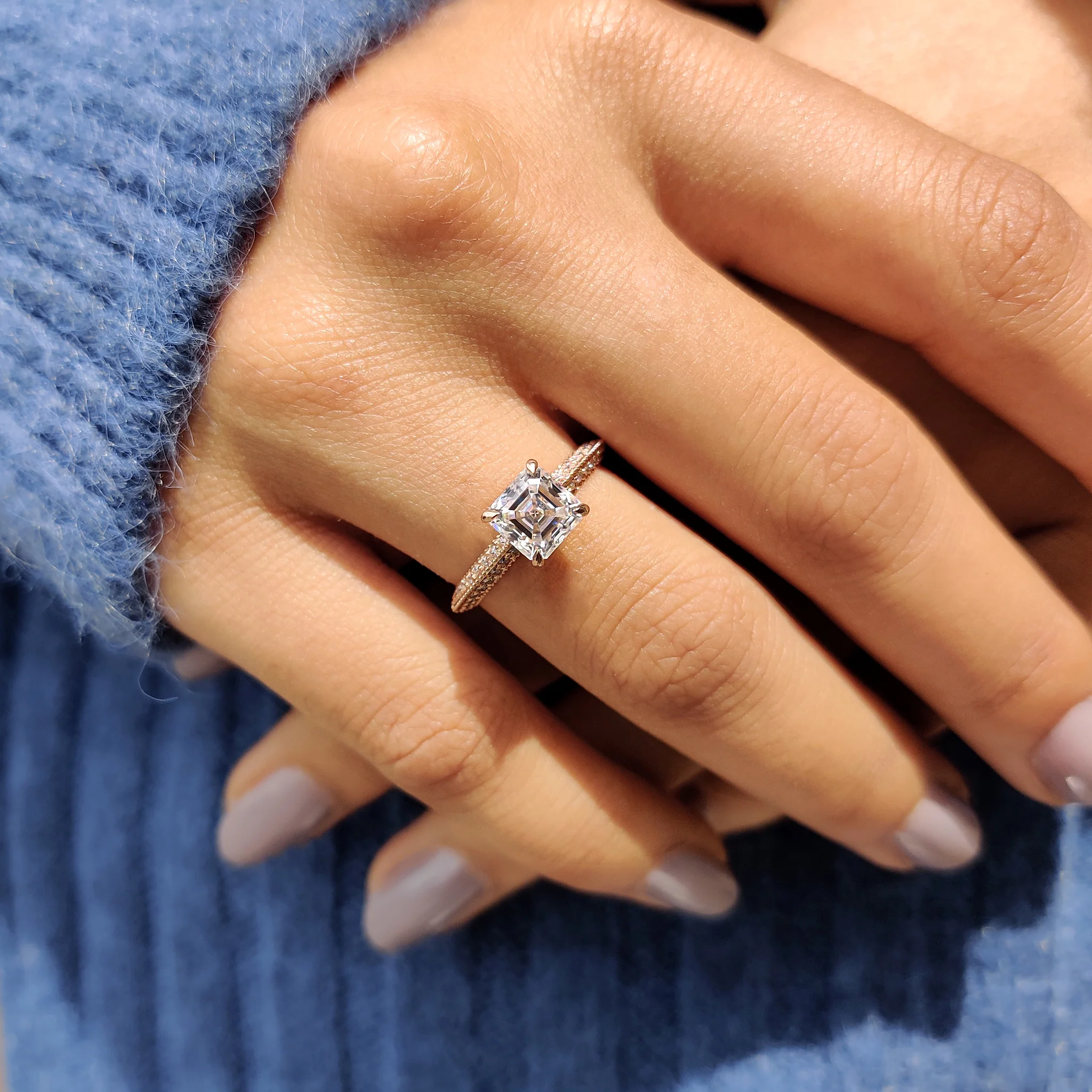 Two Side Pave Asscher Cut Engagement Ring - Image 9