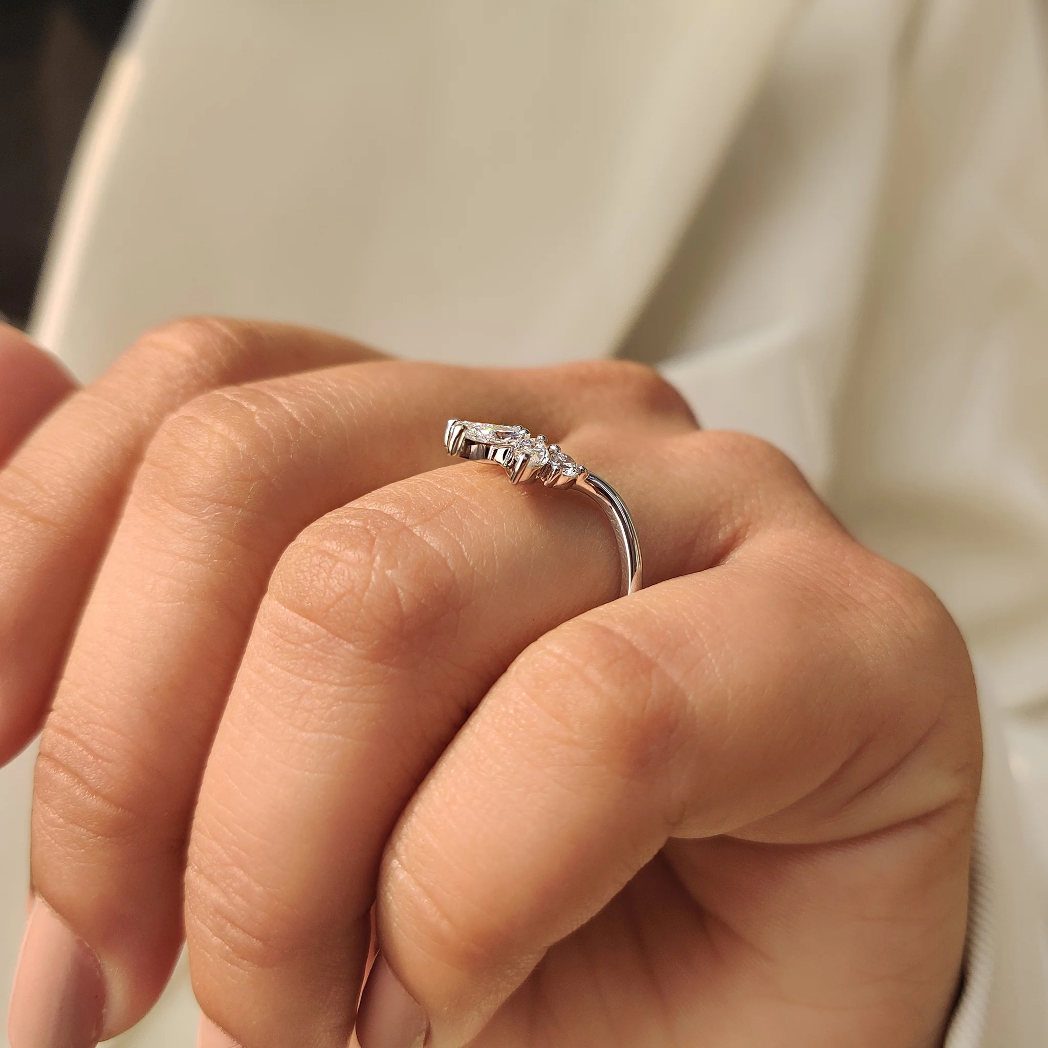 U Shape Curved Wedding Band with Marquise and Round Diamonds - Image 6