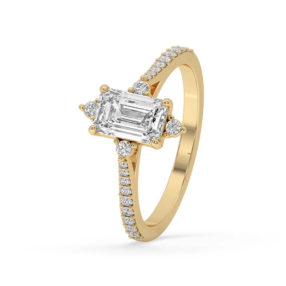 Unique Engagement Ring - Emerald With Round Side Stones - Image 2