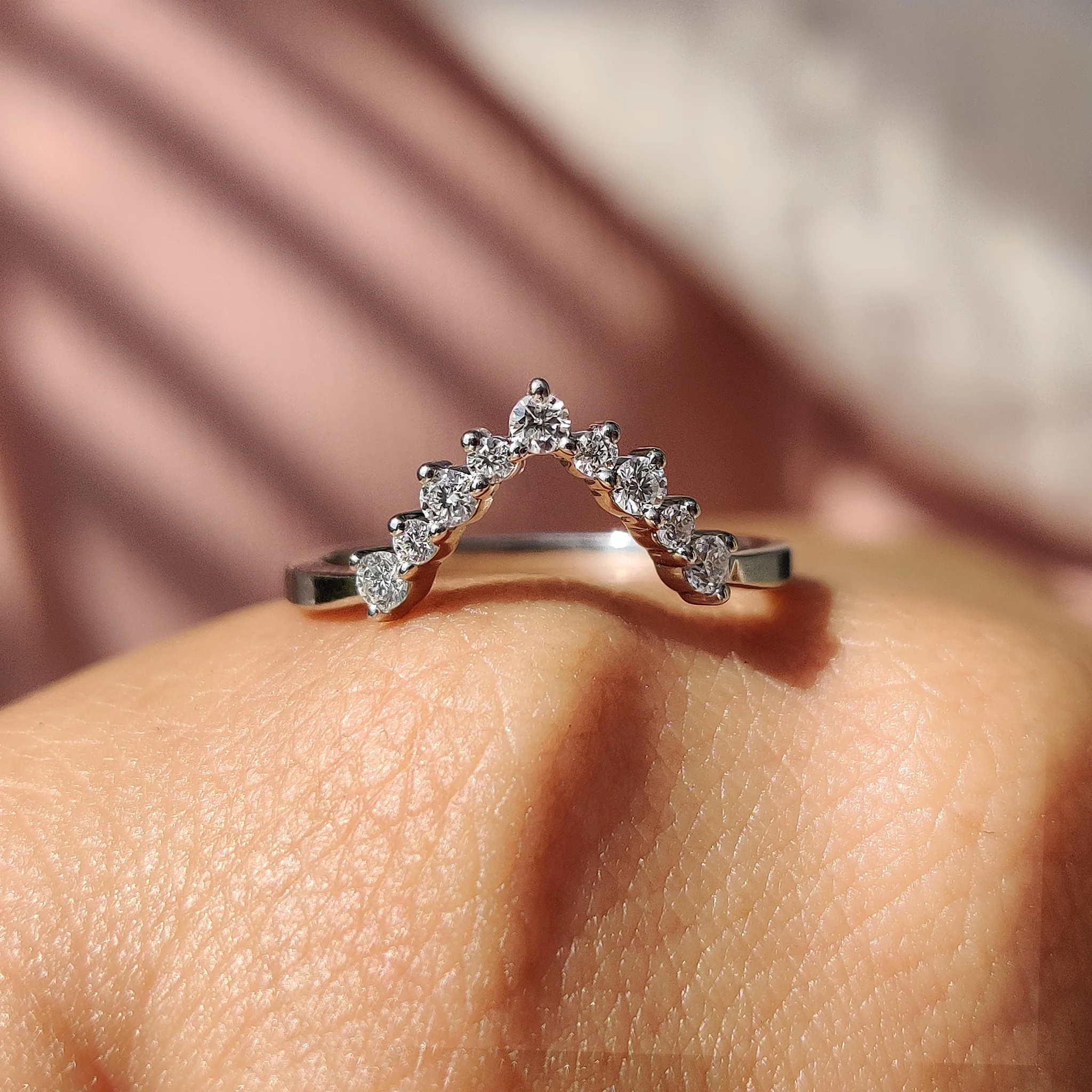 V Shaped Wedding Band With Round Cut - Image 9