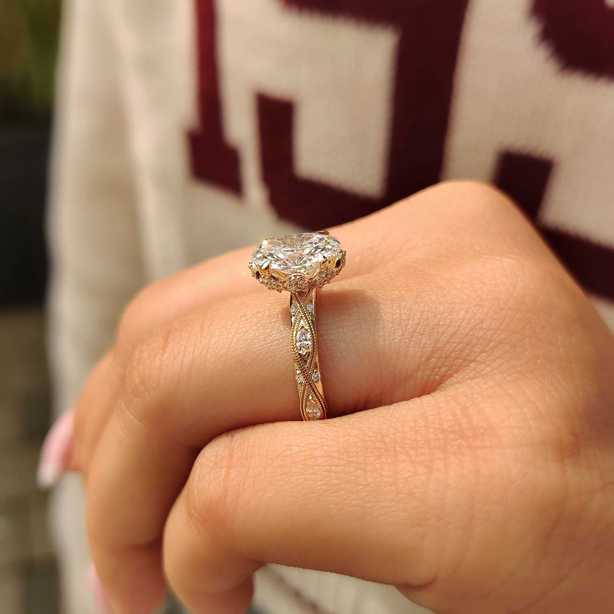 Vintage Art Deco Oval Cut Diamond Ring - Image 3