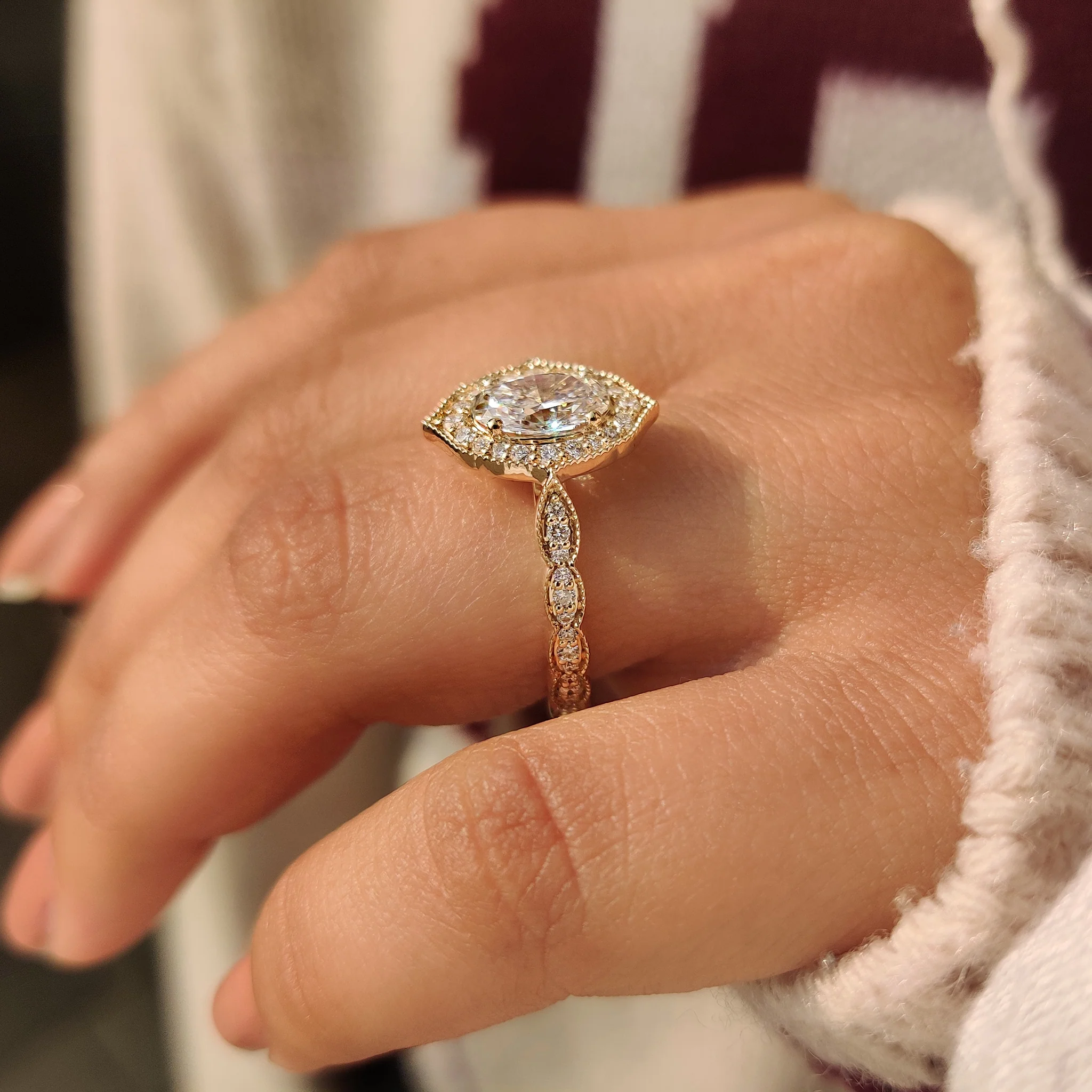 Vintage Oval Cut Diamond Ring in Milgrain Setting - Image 3