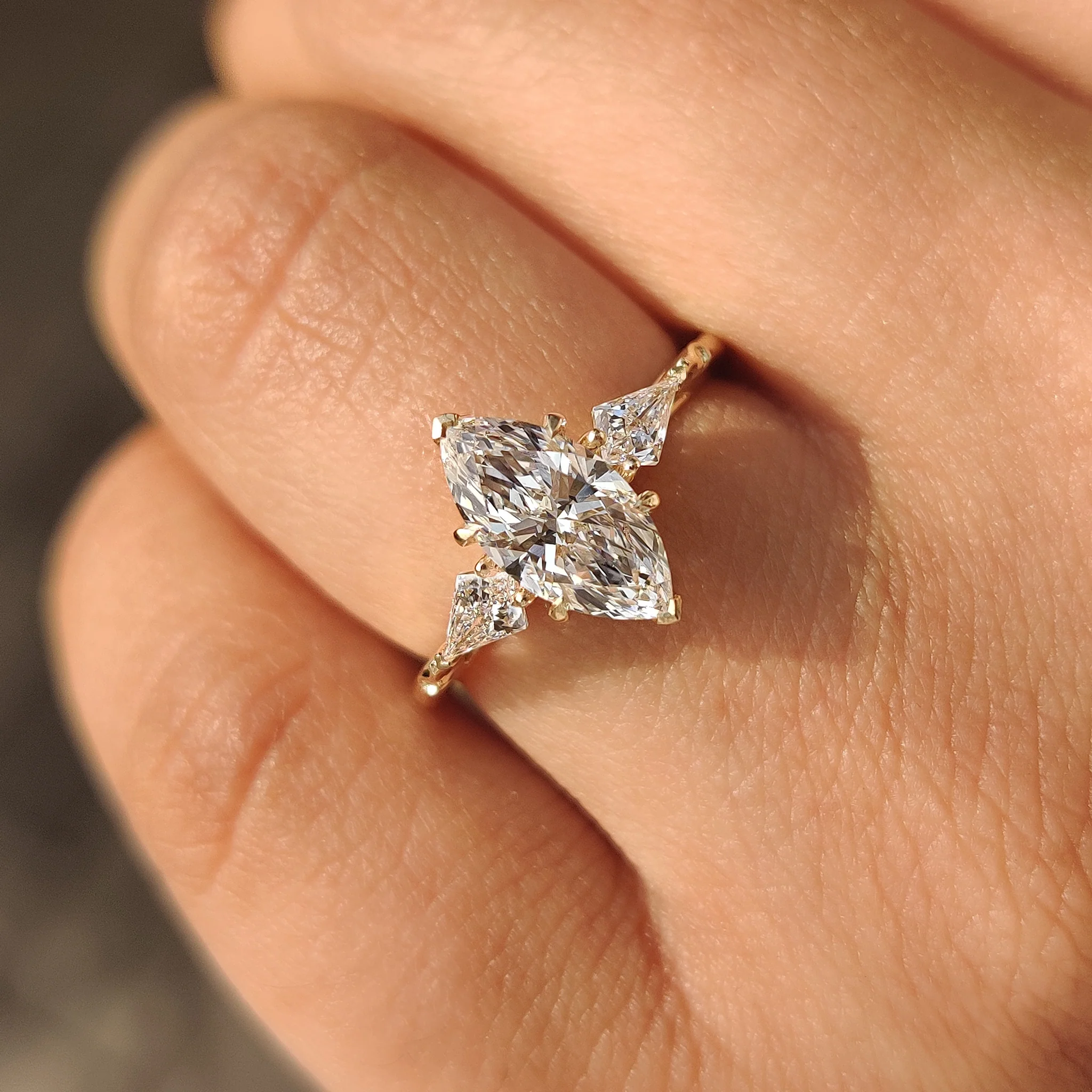 Vintage Style Marquise Diamond Ring with Basket Filigree Details - Image 2