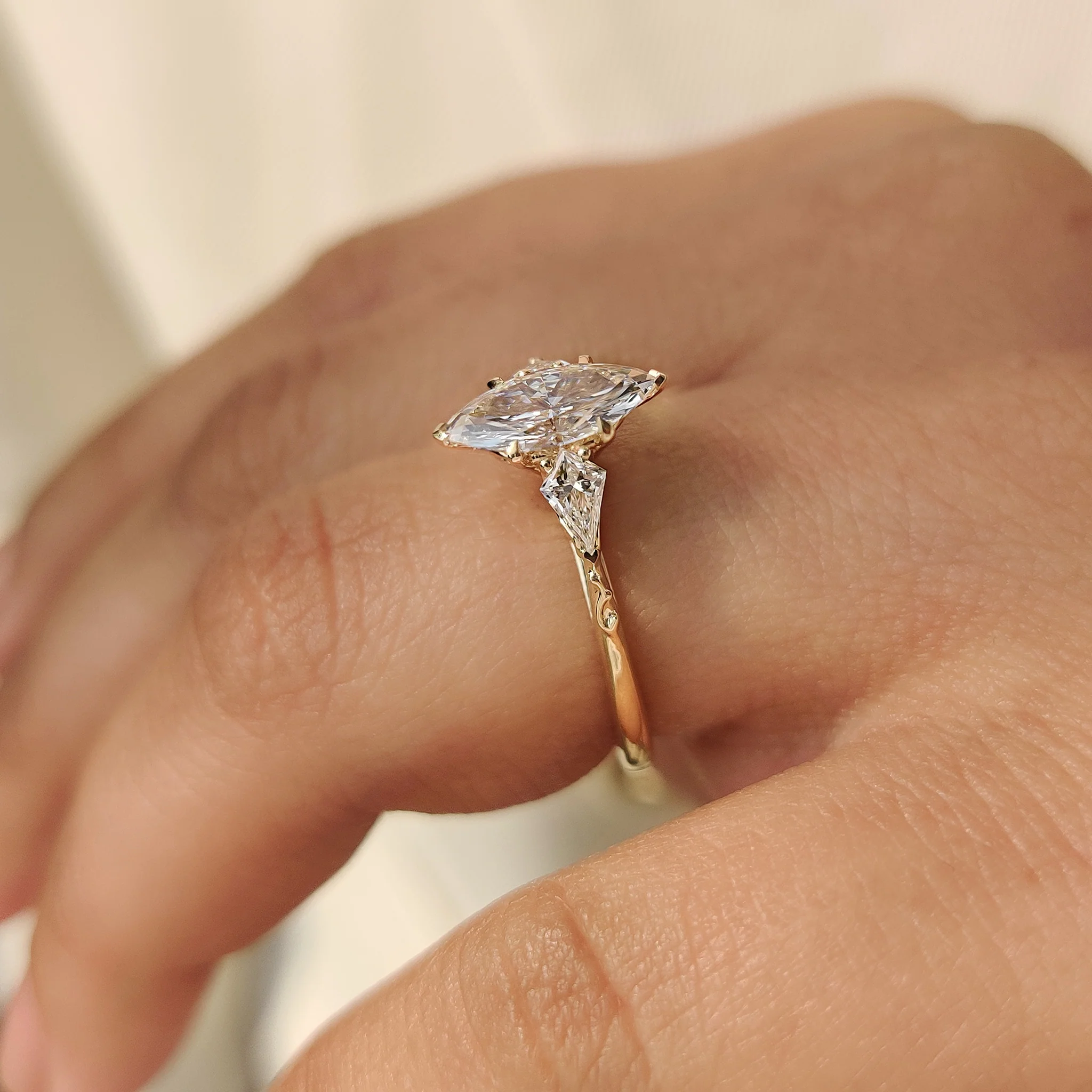 Vintage Style Marquise Diamond Ring with Basket Filigree Details - Image 3