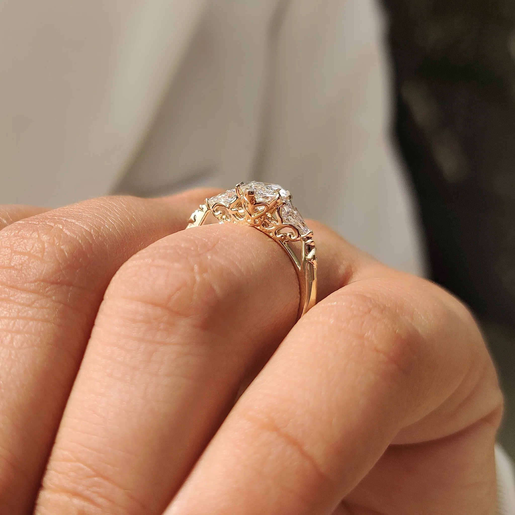 Vintage Style Marquise Diamond Ring with Basket Filigree Details - Image 9