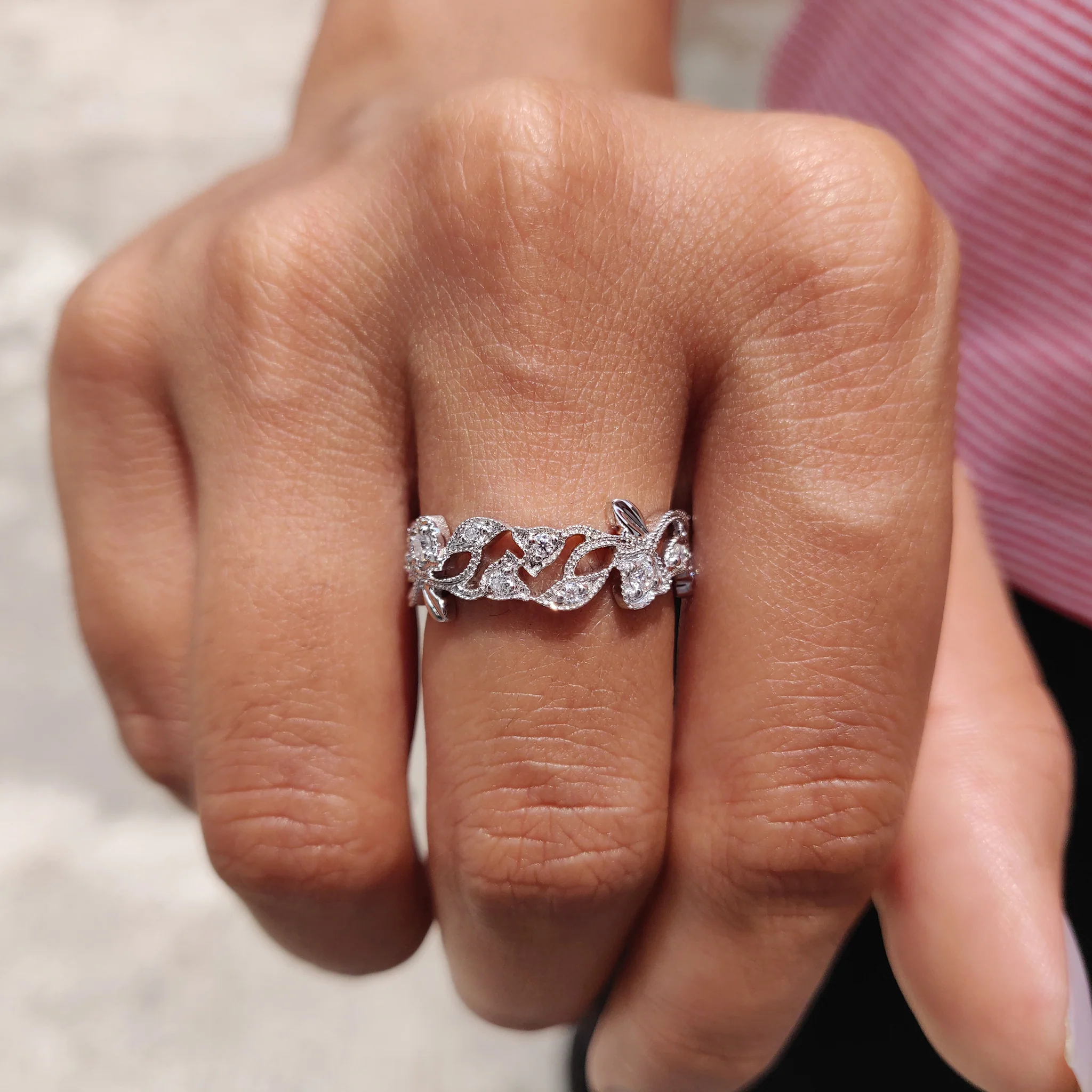 Vintage Style Wedding Band With Round Moissanite - Image 7