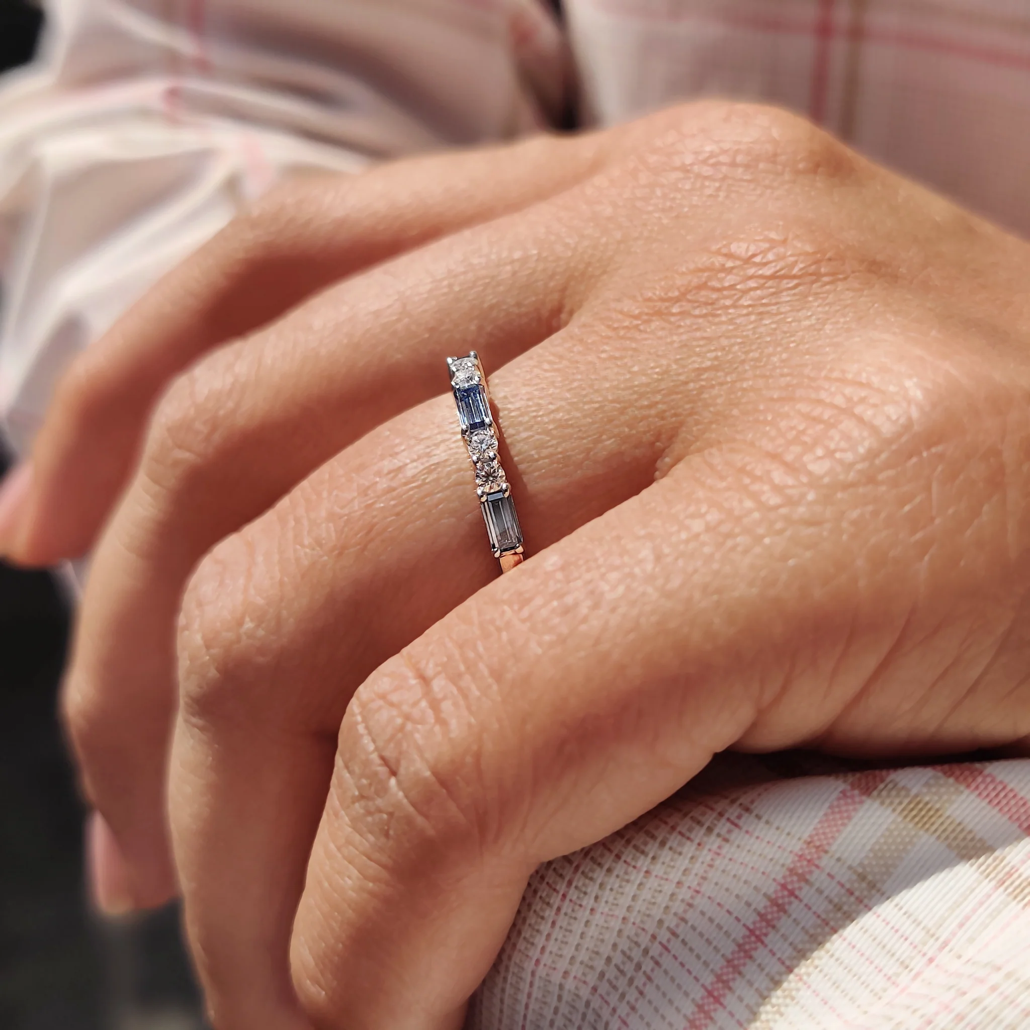 Blue Moissanite Baguette Cut Half Eternity Band - Image 10