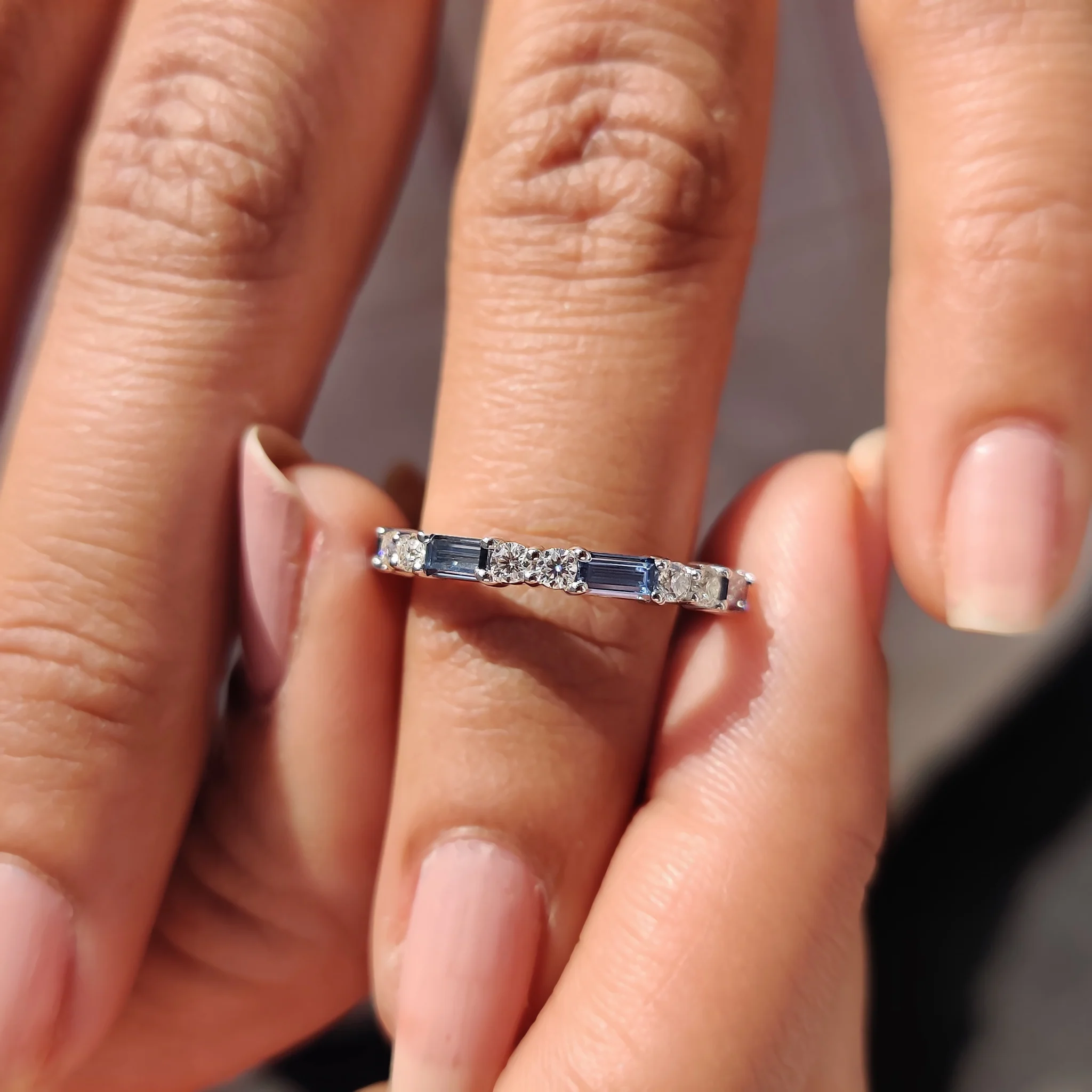 Blue Moissanite Baguette Cut Half Eternity Band - Image 6