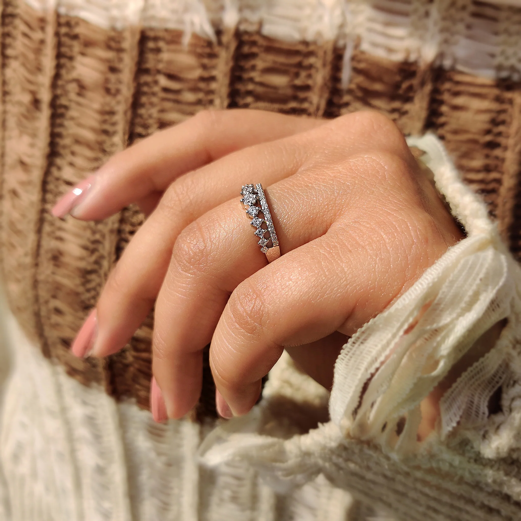 Round Cut Double Row Wedding Band - Image 7