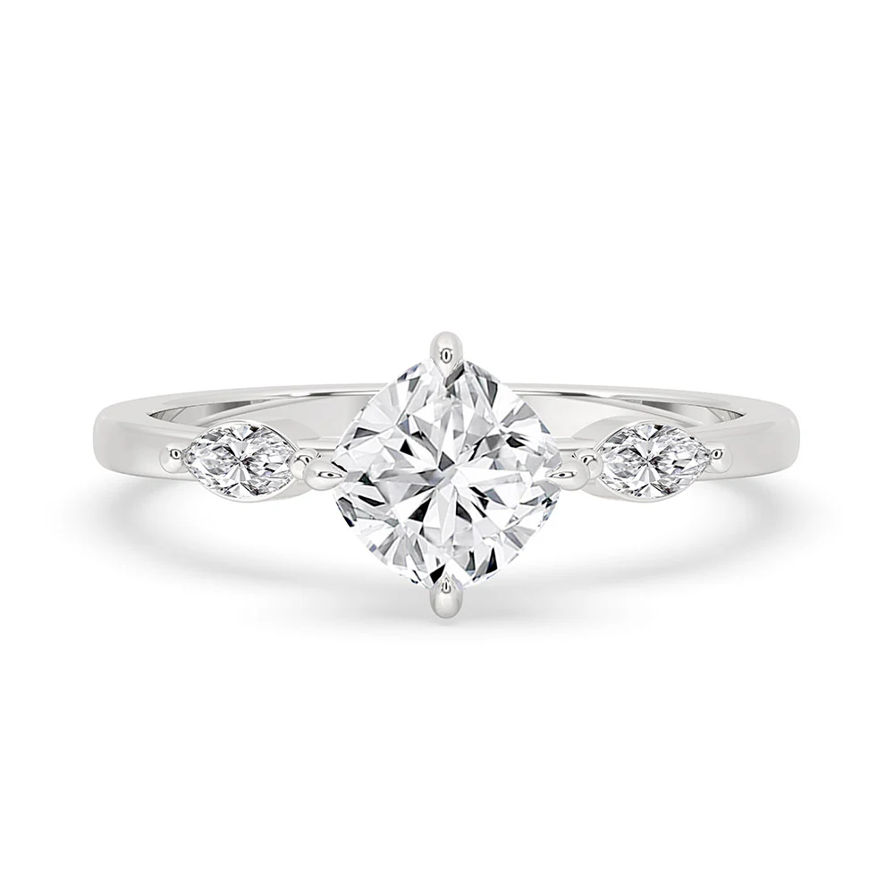 White Gold Cushion Cut Engagement Ring With Compass Prong Setting