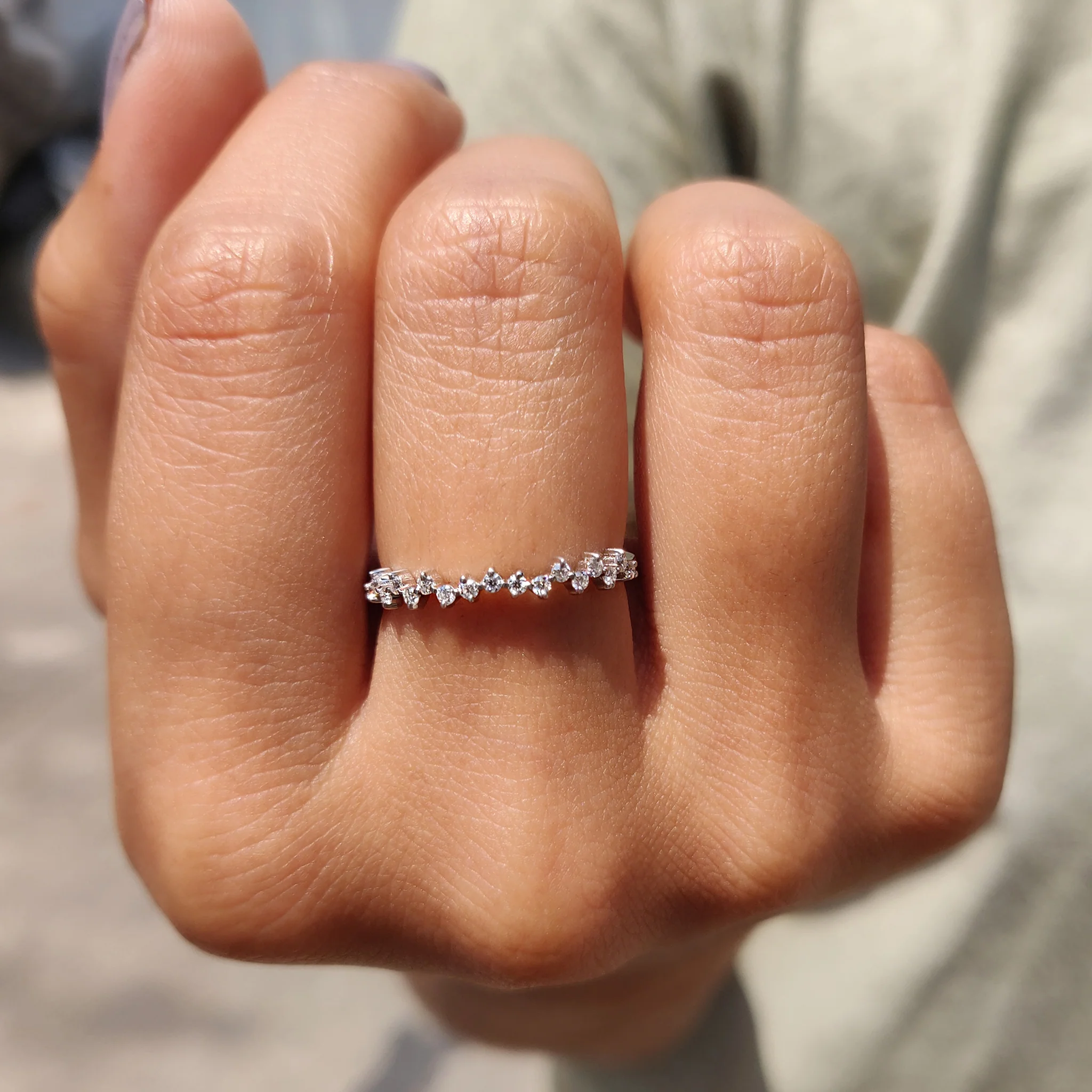 White Gold Round Cut Half Eternity Band In Zig Zag Style - Image 2