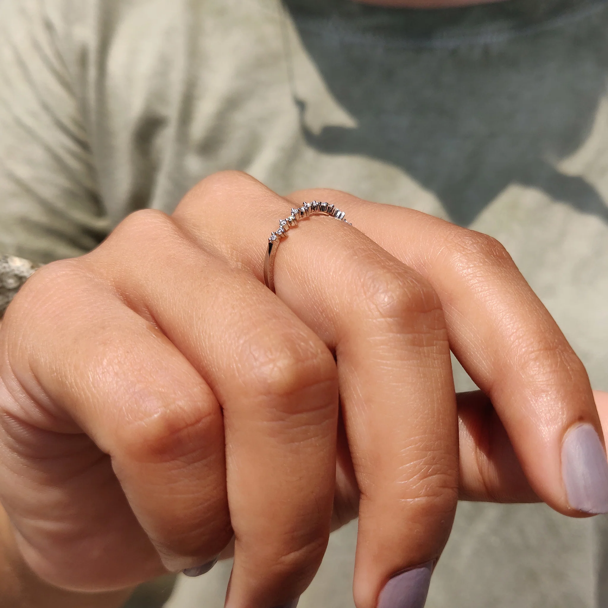 White Gold Round Cut Half Eternity Band In Zig Zag Style - Image 4