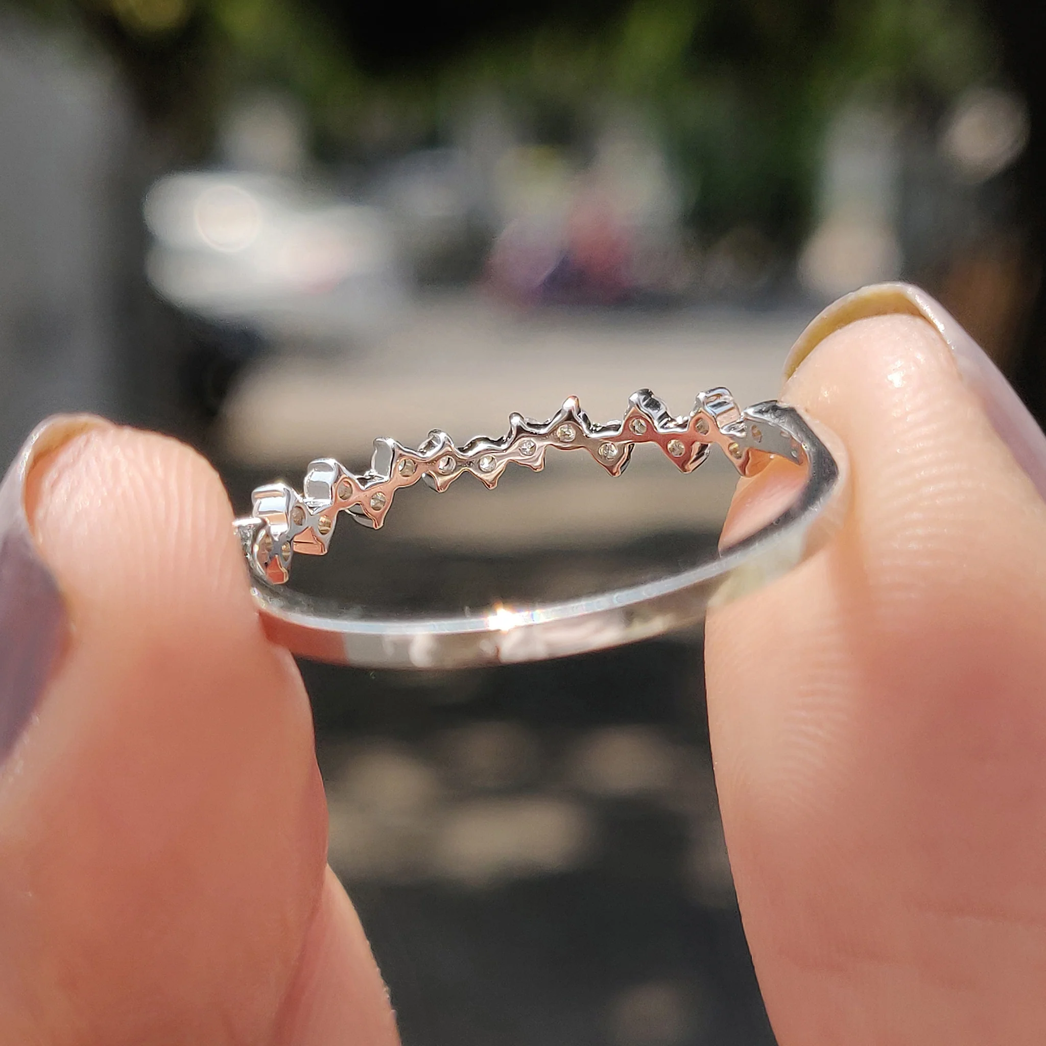 White Gold Round Cut Half Eternity Band In Zig Zag Style - Image 5