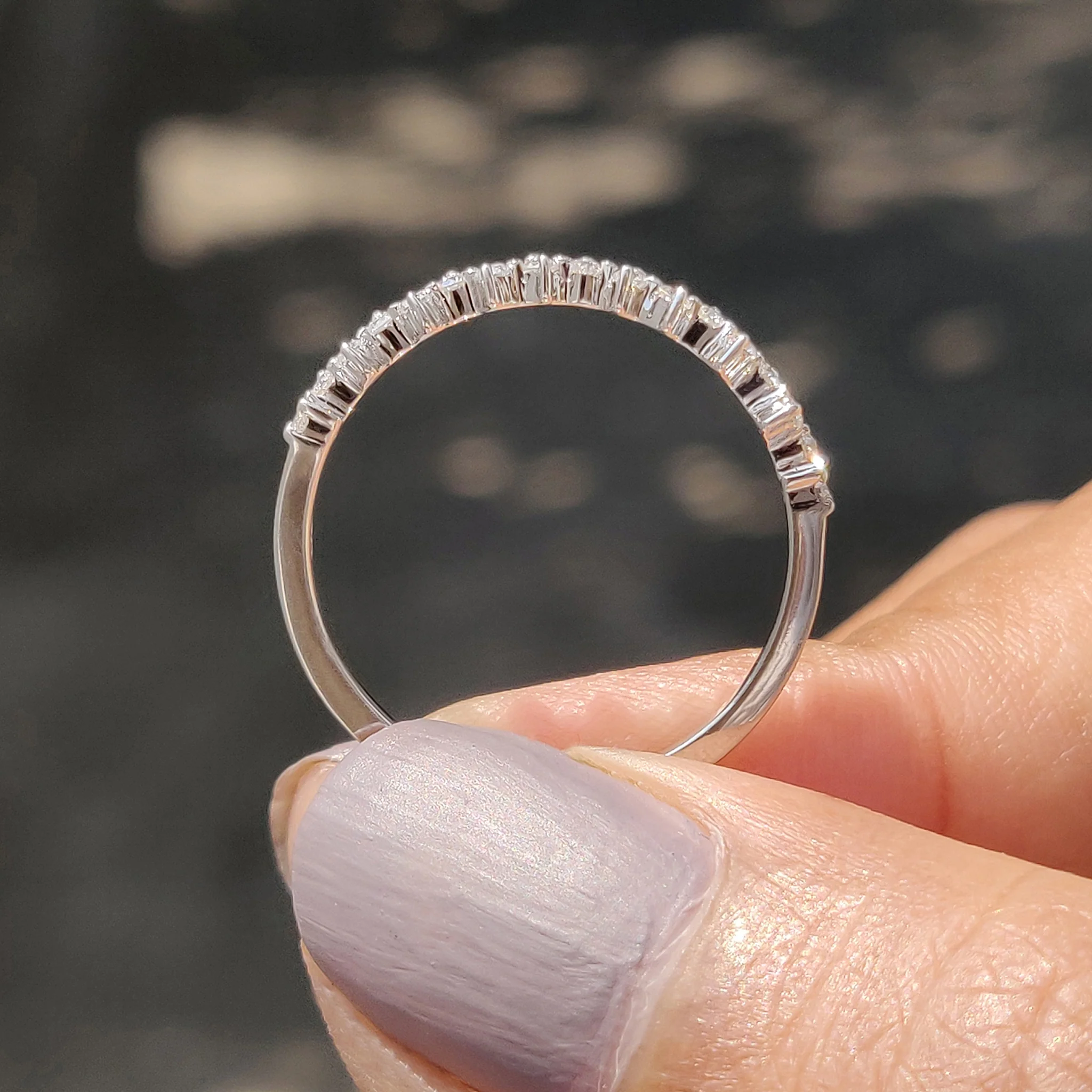 White Gold Round Cut Half Eternity Band In Zig Zag Style - Image 7