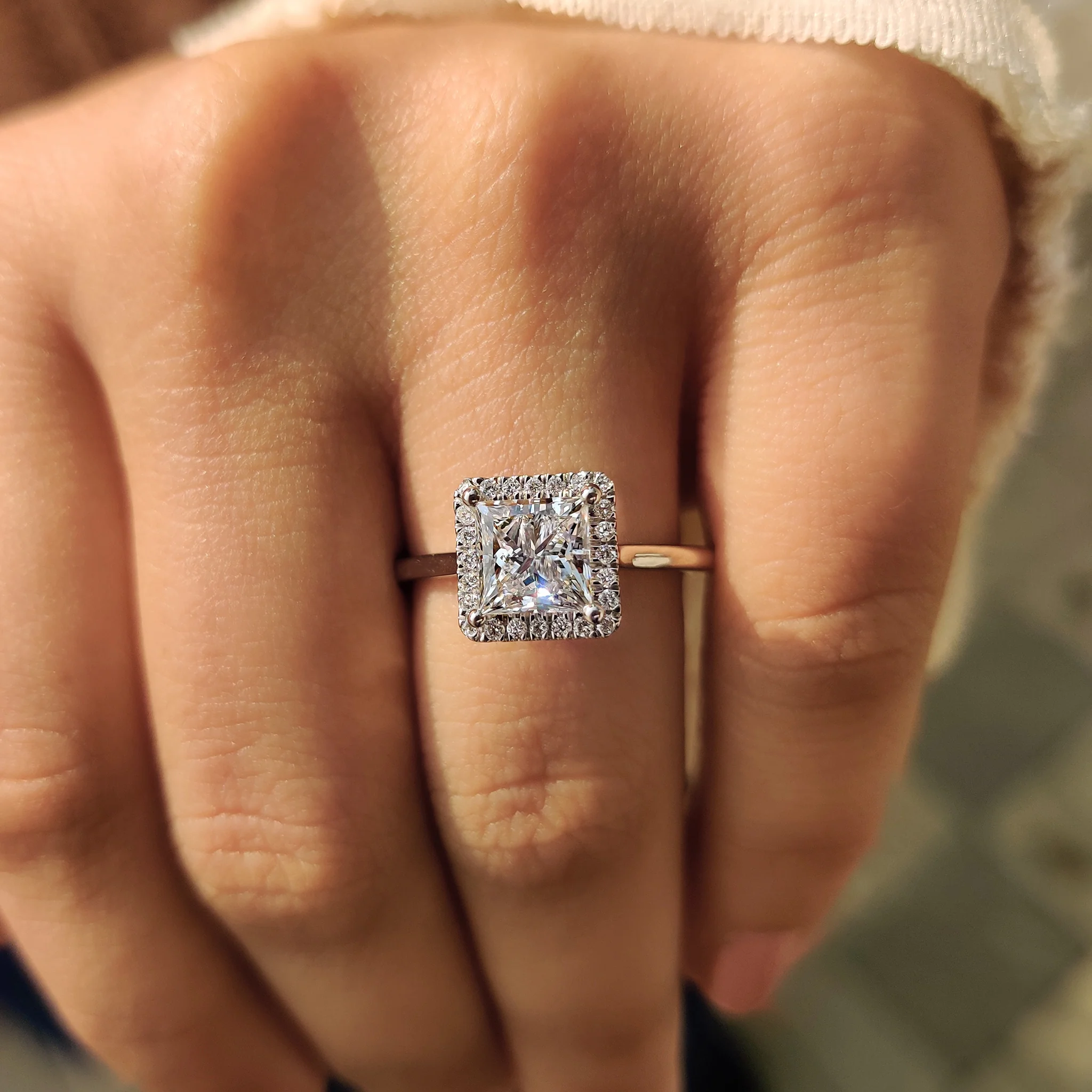 Halo Princess Cut Engagement Ring In Cathedral Style - Image 4