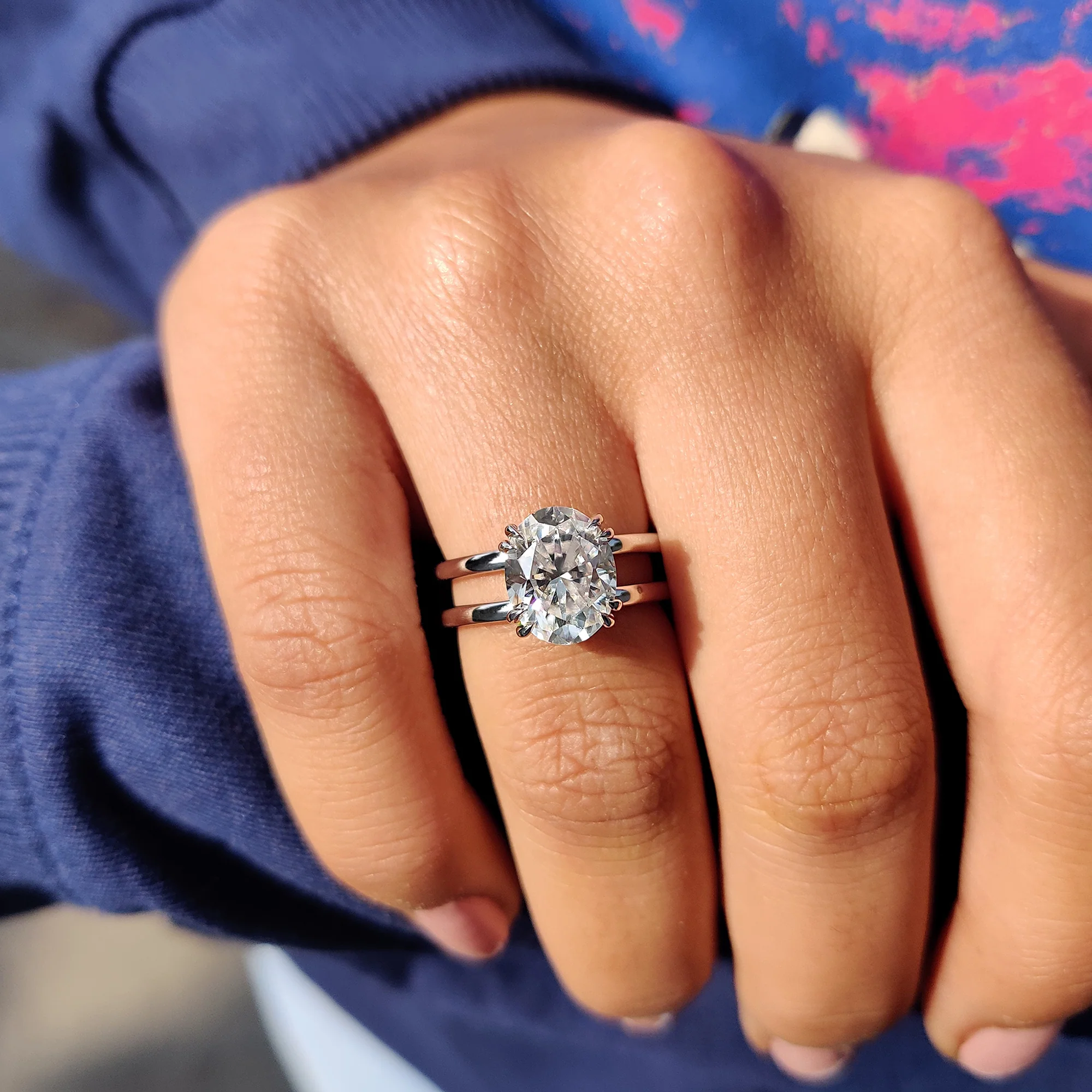 Oval Solitaire Engagement Ring In Double Shank Style - Image 2
