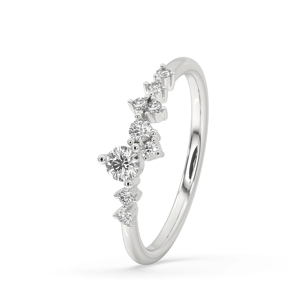 White Gold Round Diamond Cluster Wedding Band - Image 2