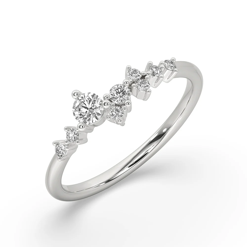 White Gold Round Diamond Cluster Wedding Band - Image 4