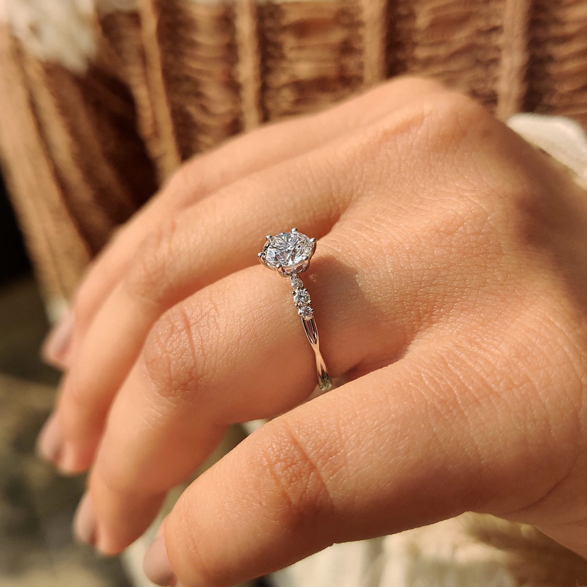Seven Stone White Gold Round Diamond Engagement Ring - Image 5