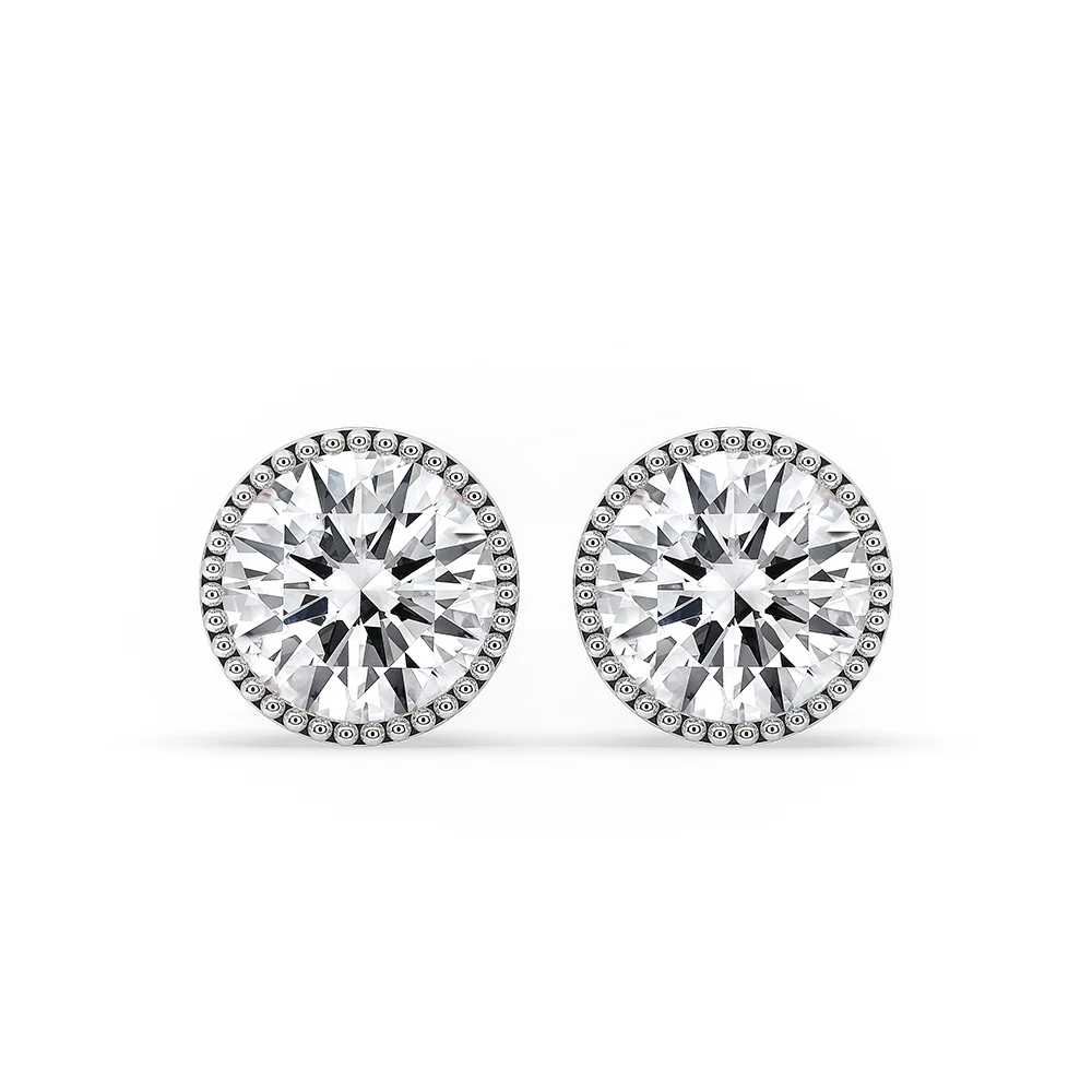 White Gold Stud Earrings With Round Diamond
