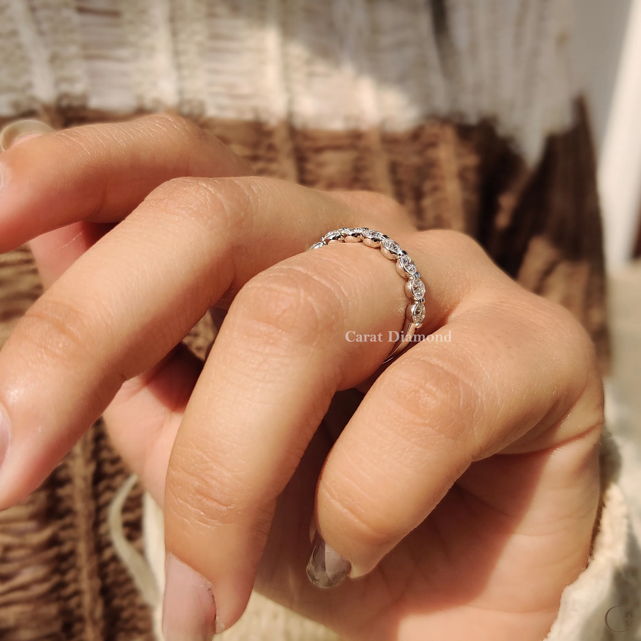 White Gold Wedding Band For Women in Round Diamond - Image 3