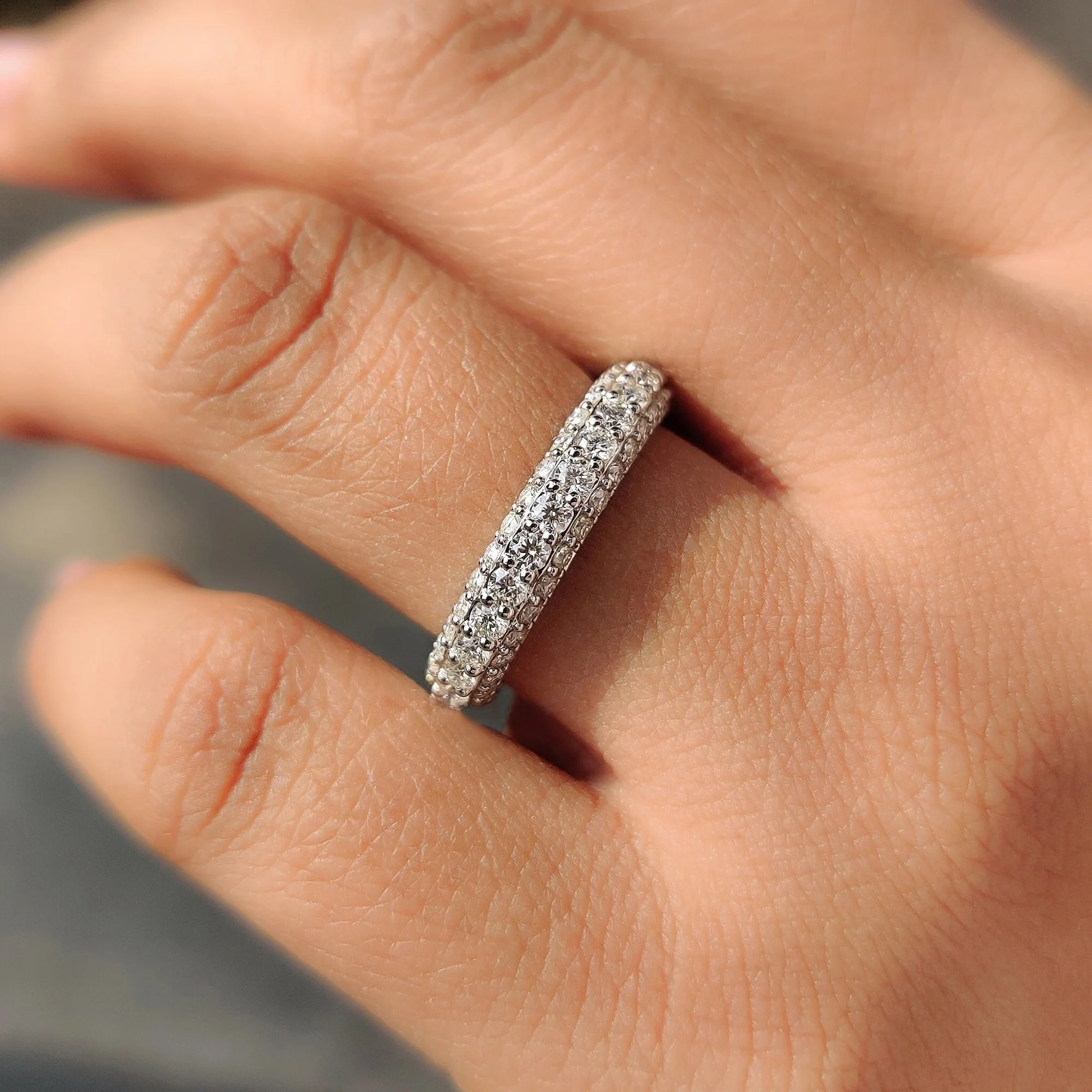 White Gold Wedding Band In Round Full Eternity setting - Image 3