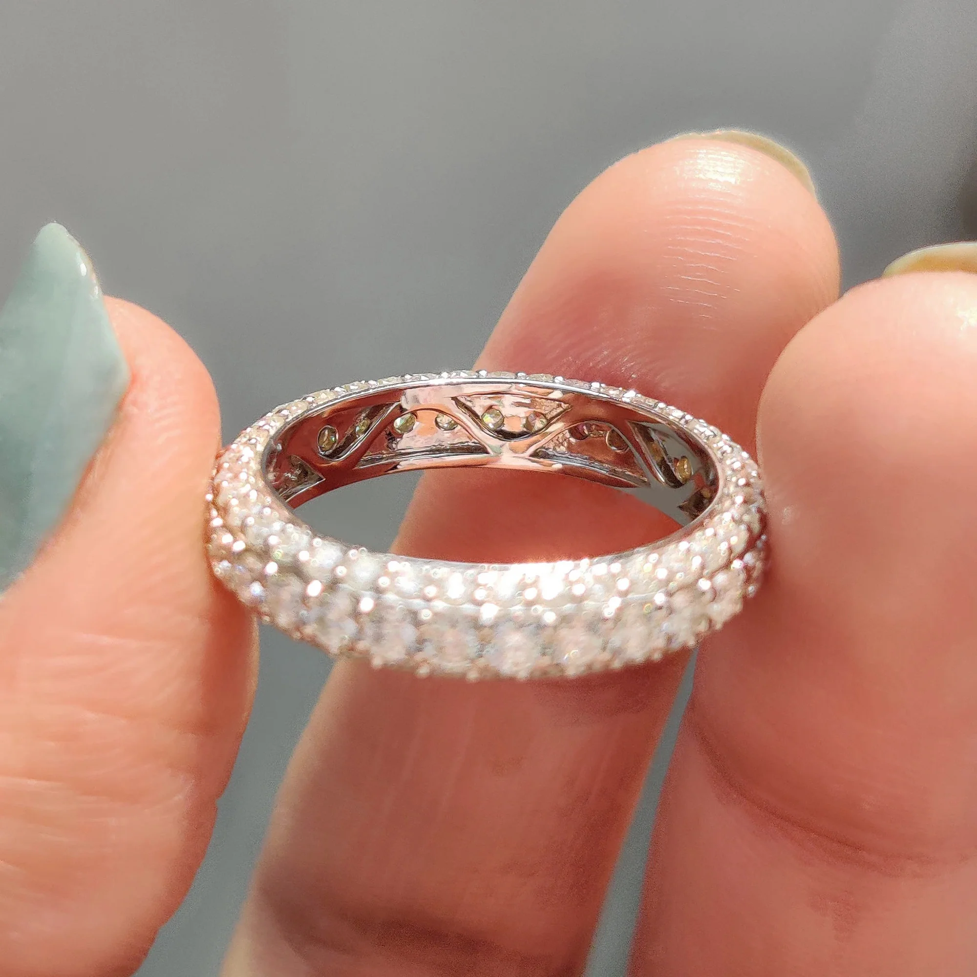 White Gold Wedding Band In Round Full Eternity setting - Image 7
