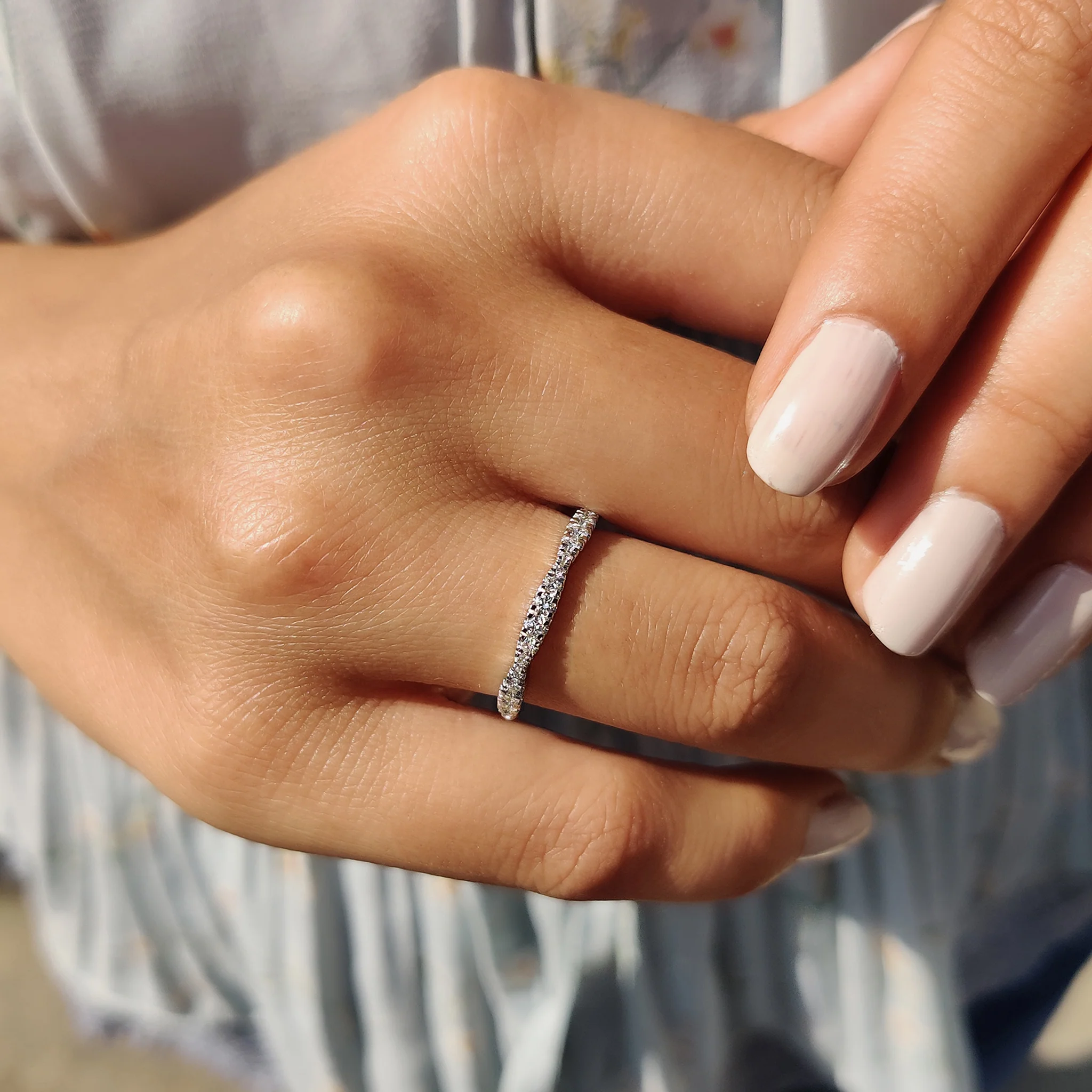 Round Cut Wedding Band In Half Eternity Style - Image 7