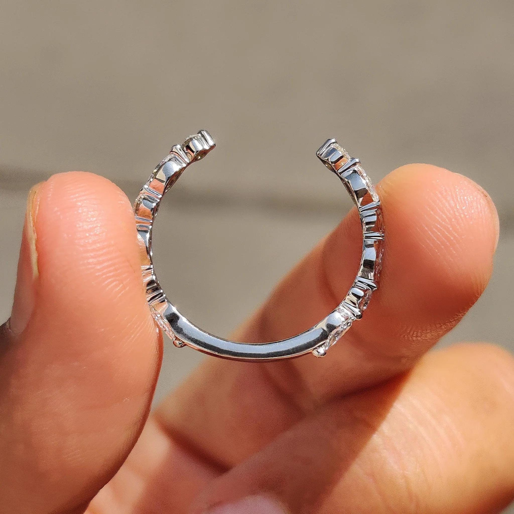 White Gold Womens Wedding Band With Marquise Diamond - Image 8