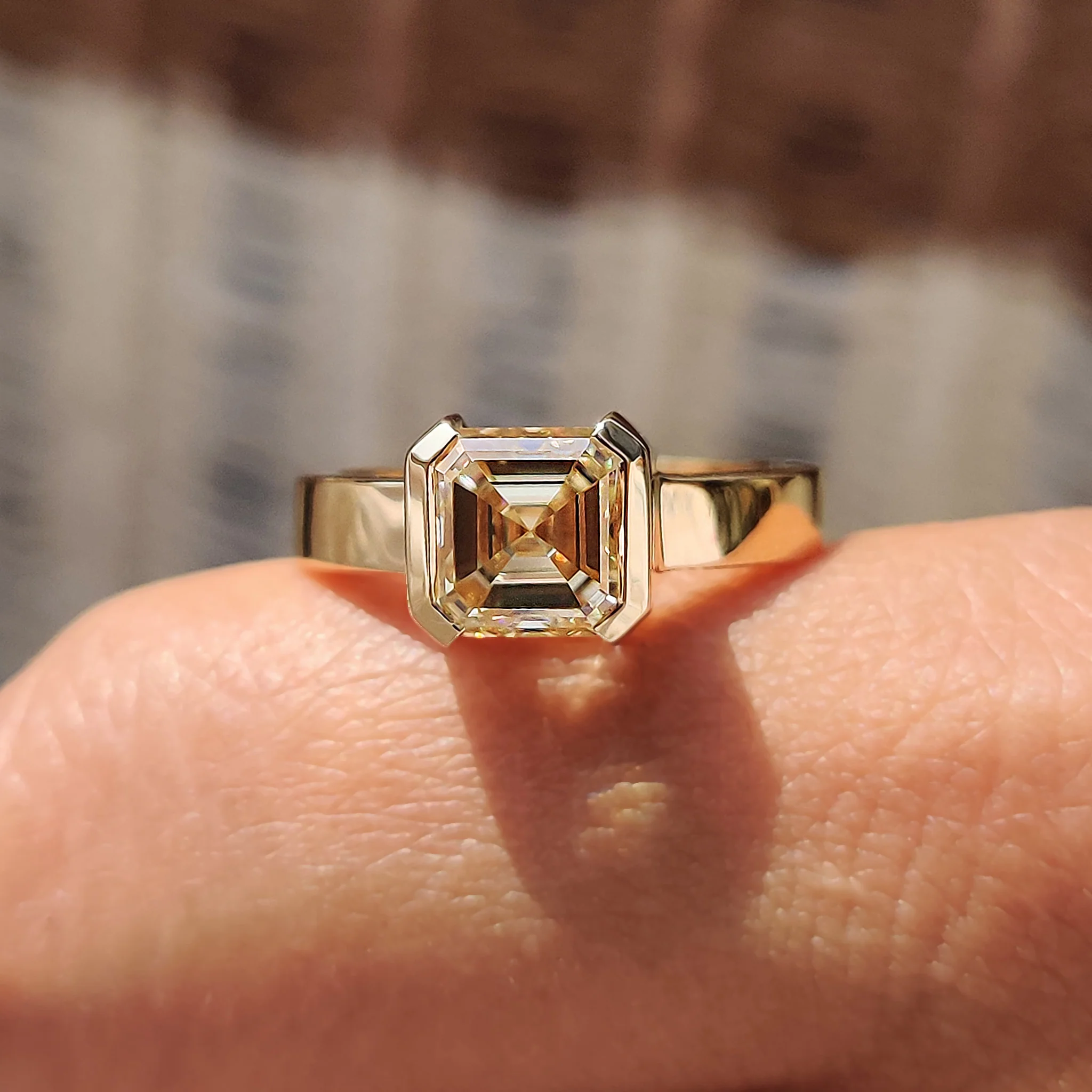 Asscher cut engagement ring in semi bezel setting - Image 3