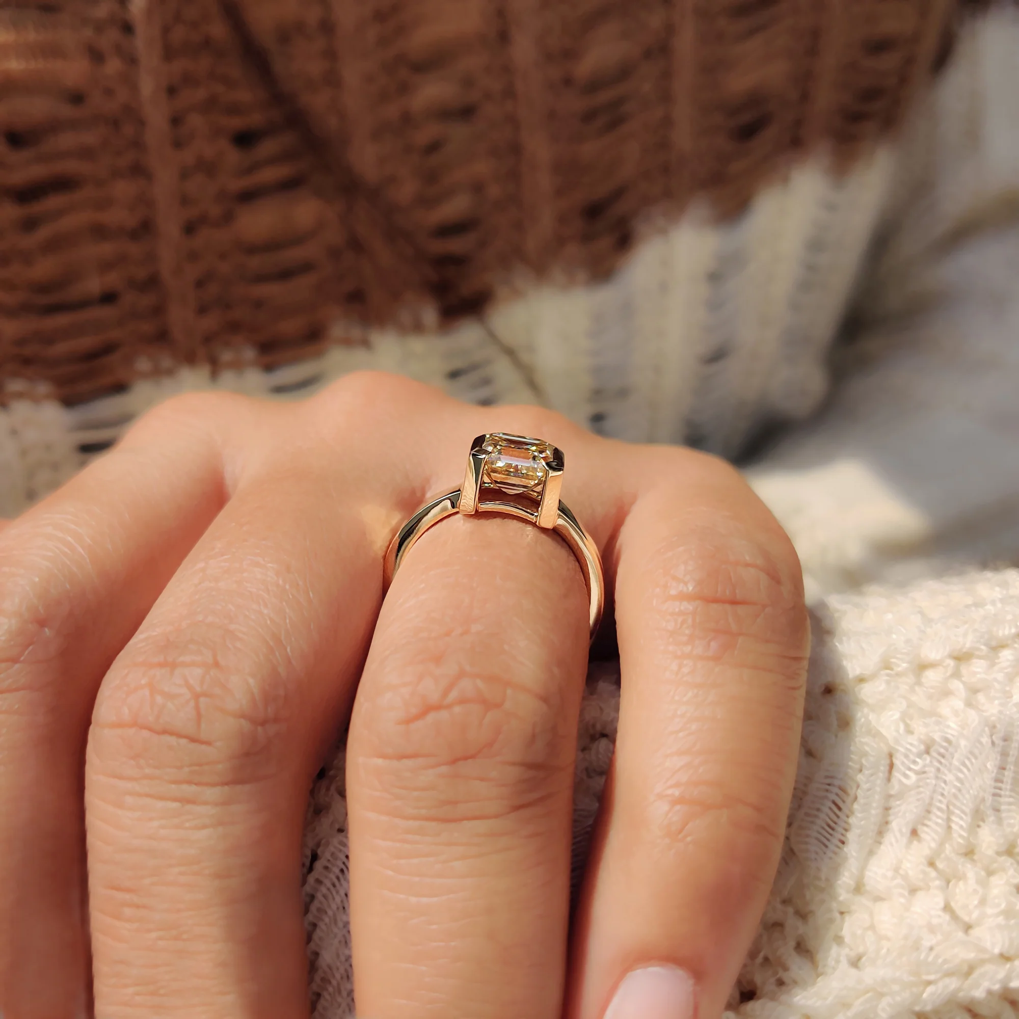 Asscher cut engagement ring in semi bezel setting - Image 4