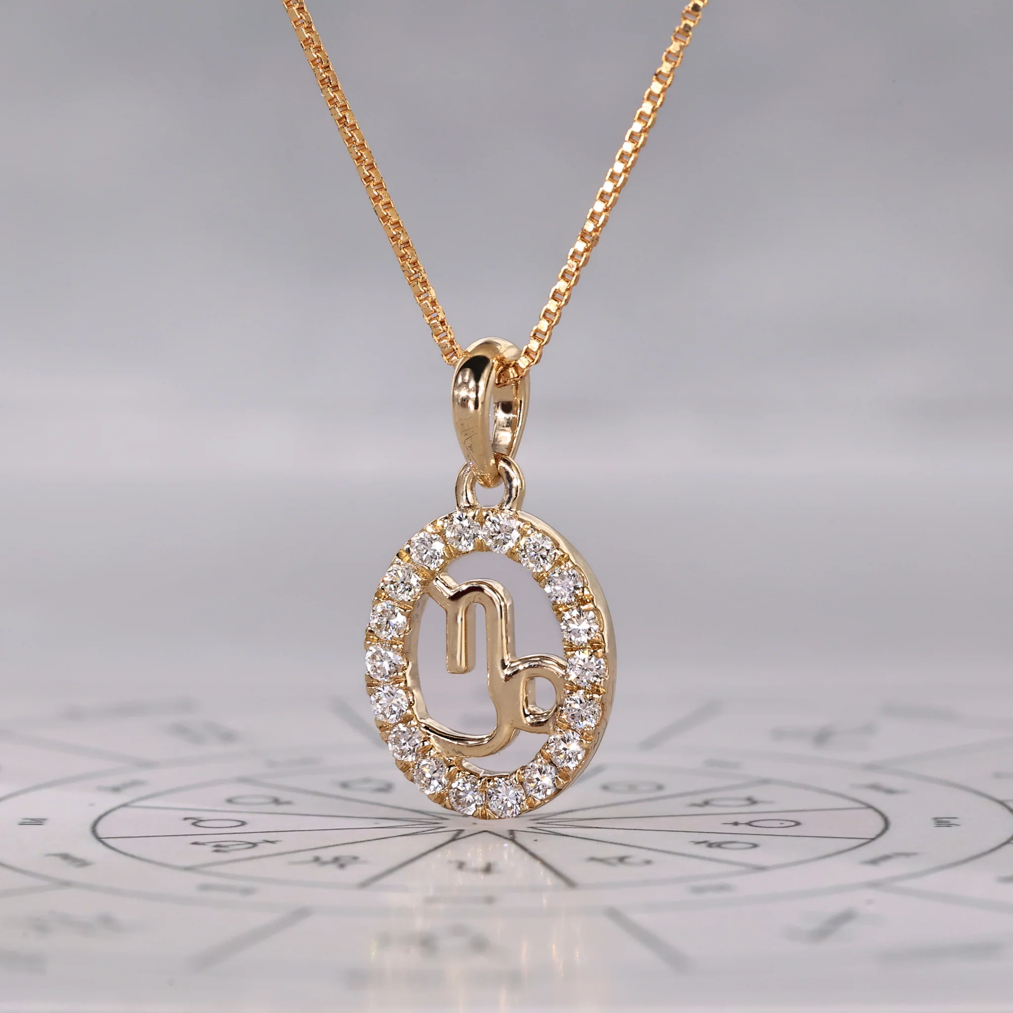 Yellow Gold Capricorn Pendant In Halo Style - Image 6