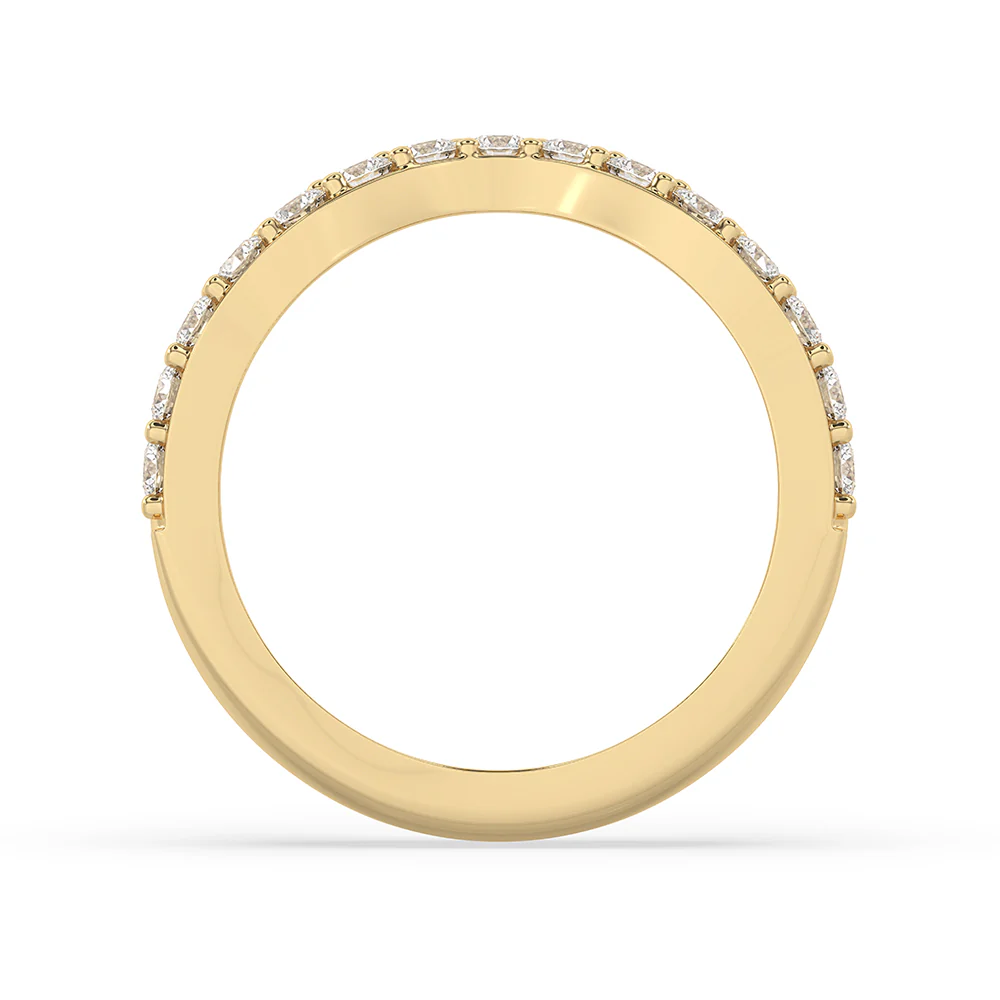 Round Diamond Yellow Gold Curved Wedding Band - Image 5