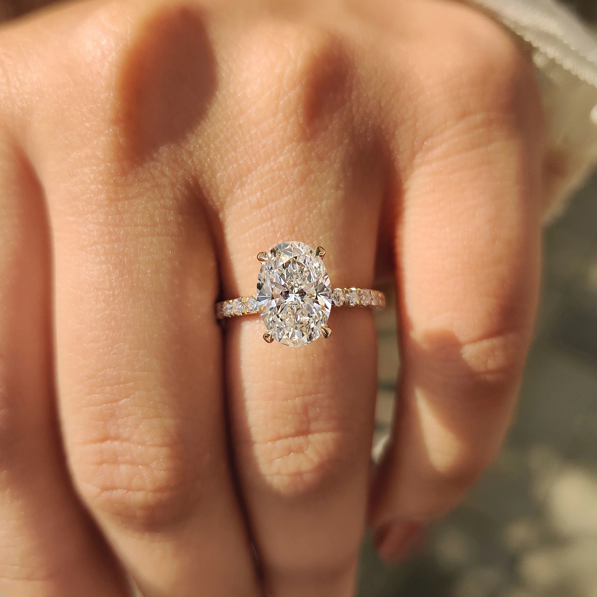Yellow Gold Oval Diamond Ring in Pave Setting - Image 7
