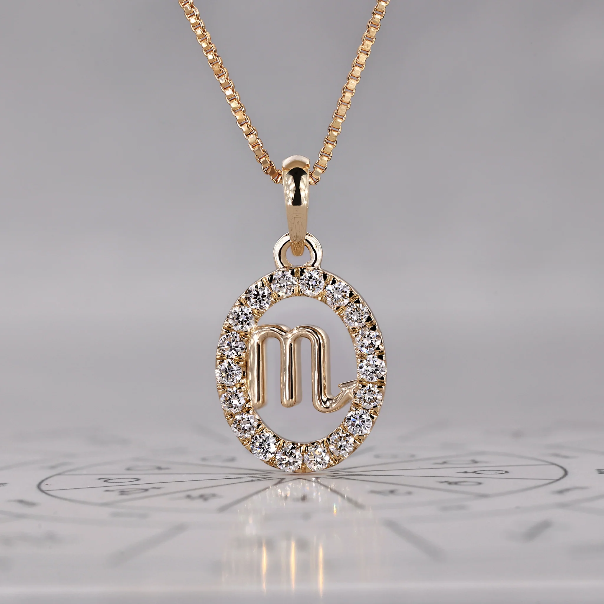 Yellow Gold Scorpio Pendant In Halo Design - Image 2