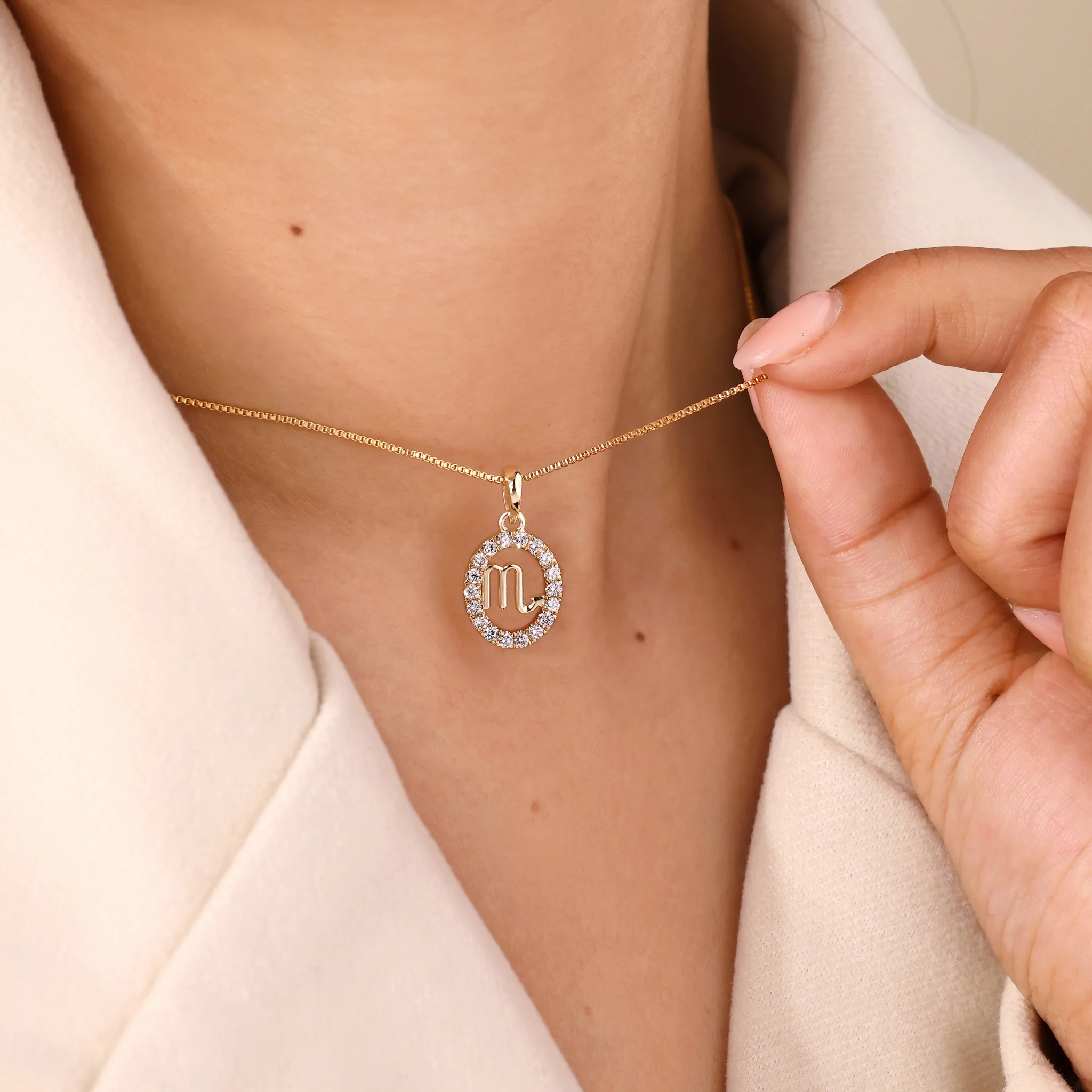 Yellow Gold Scorpio Pendant In Halo Design - Image 3