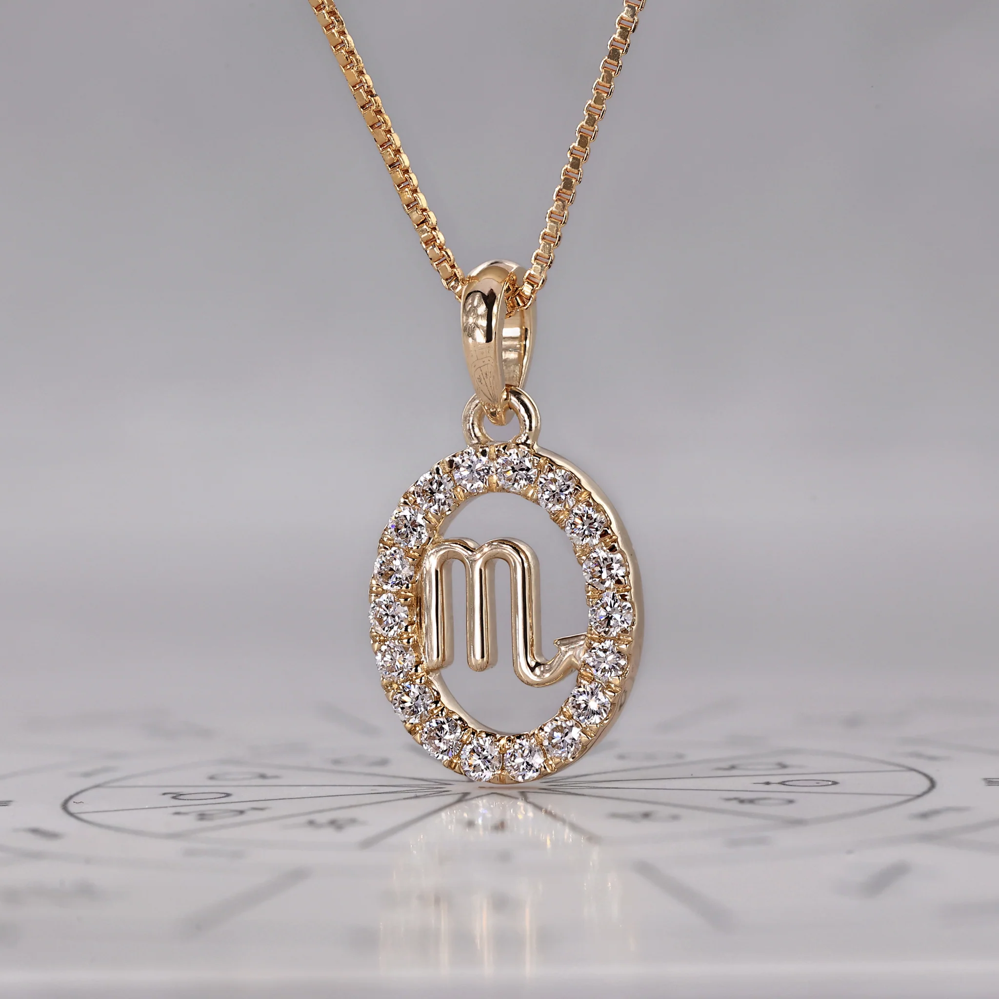 Yellow Gold Scorpio Pendant In Halo Design - Image 6